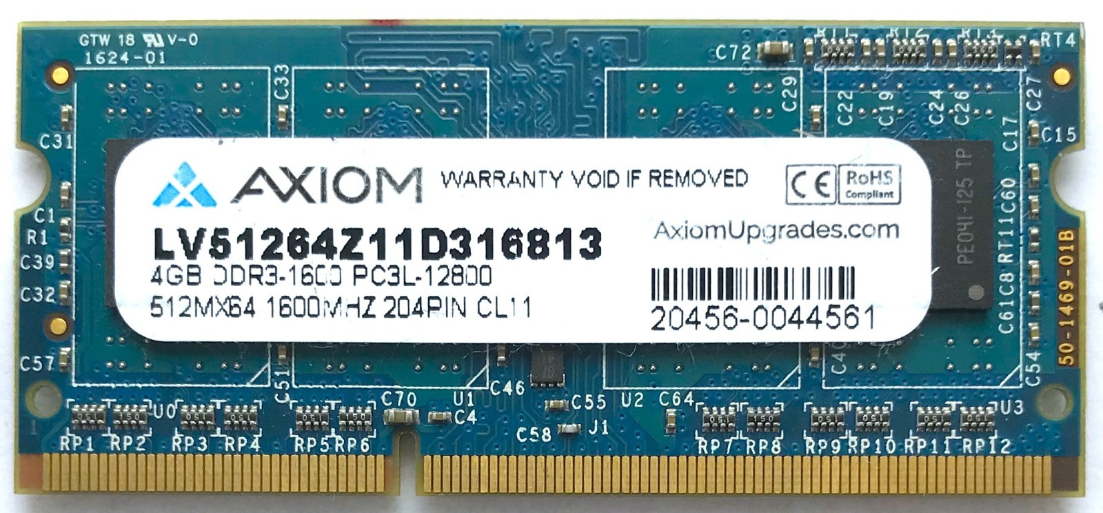 AXIOM 4GB 1Rx8 PC3L-12800S DDR3 1600MHz Notebook SDRAM LV51264Z11D316813