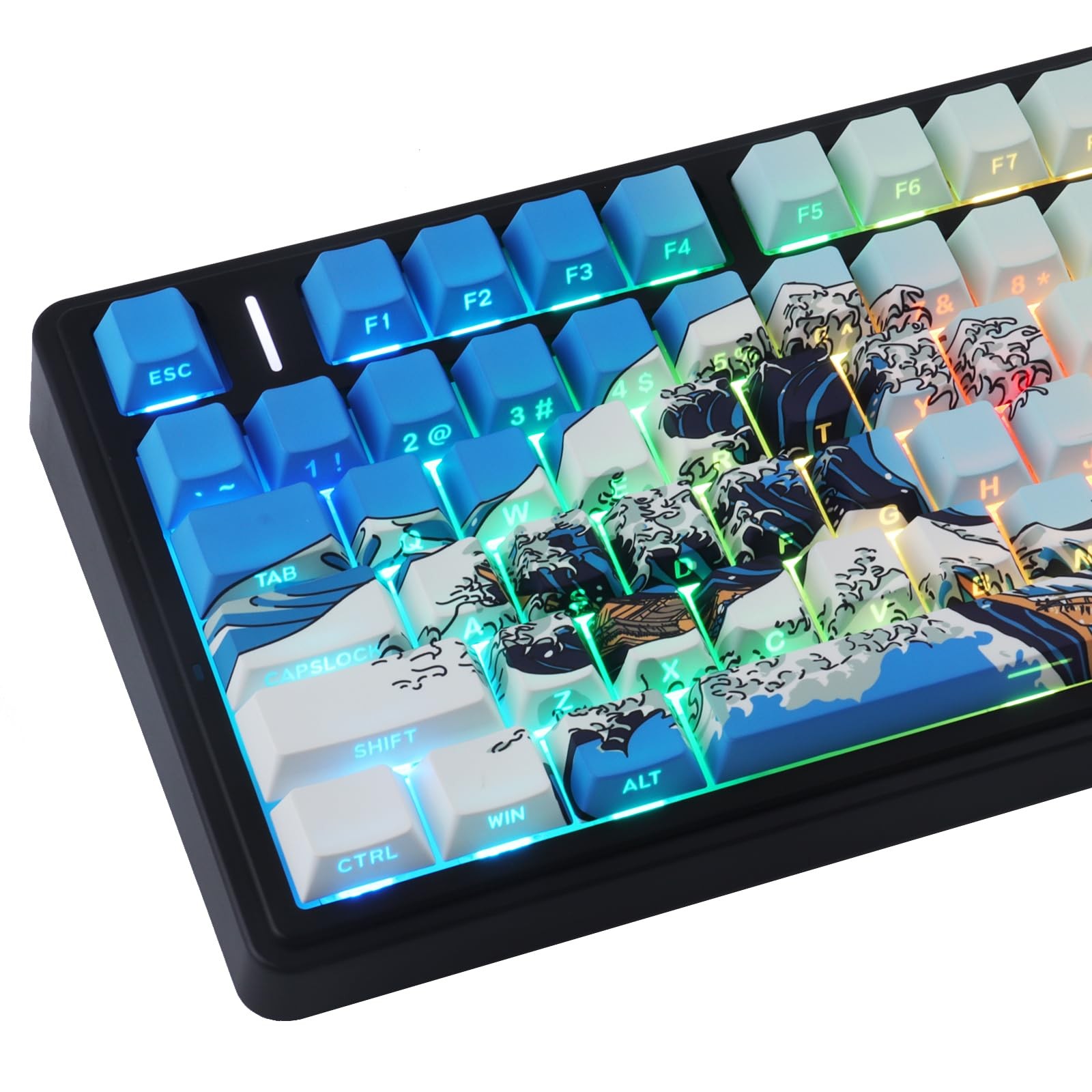 131 PCS PBT Keycaps Side Print Wave Of Kanagawa Light Sky Blue Cherry Profile