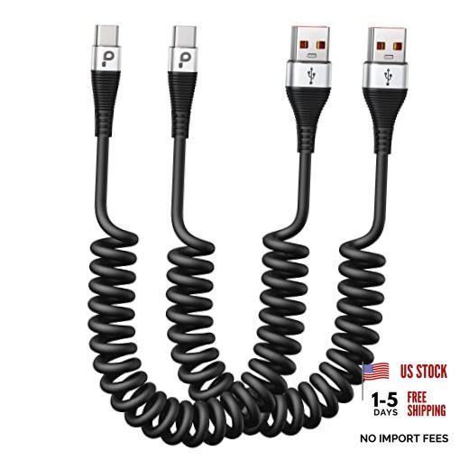 USB C Cable Fast Charging, 2Pack 3ft Coiled USB A to 3FT Silver USB A to USB C