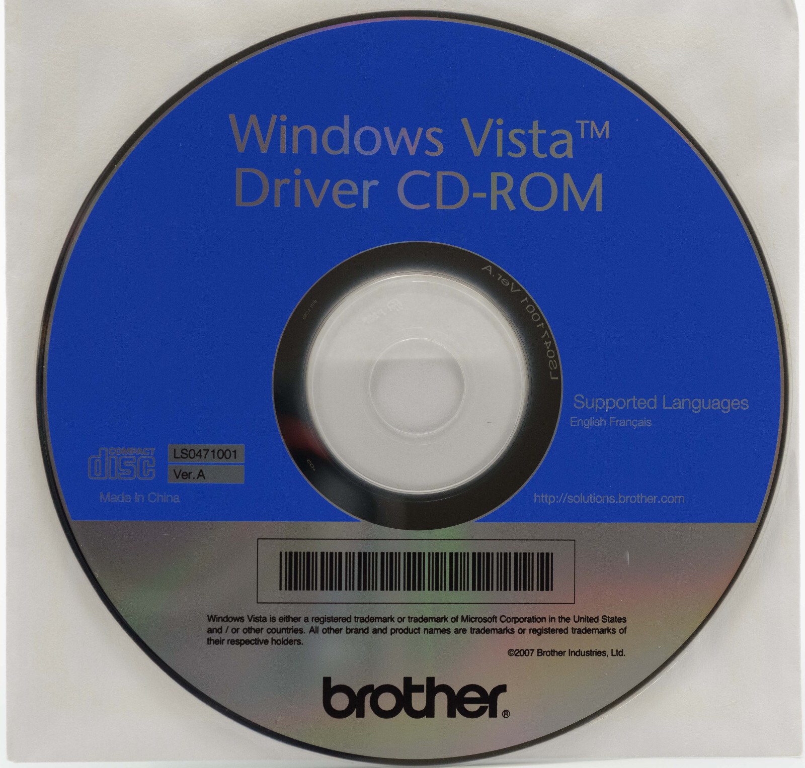 Brother WIndows Vista Driver CD-ROM LS0471001 Version A Mint Condition