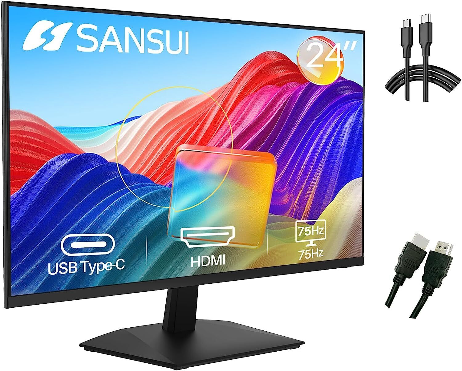 Sansui Computer Monitor 24'' FHD PC 1080P Monitor w/USB Type-C,Built-in Speakers