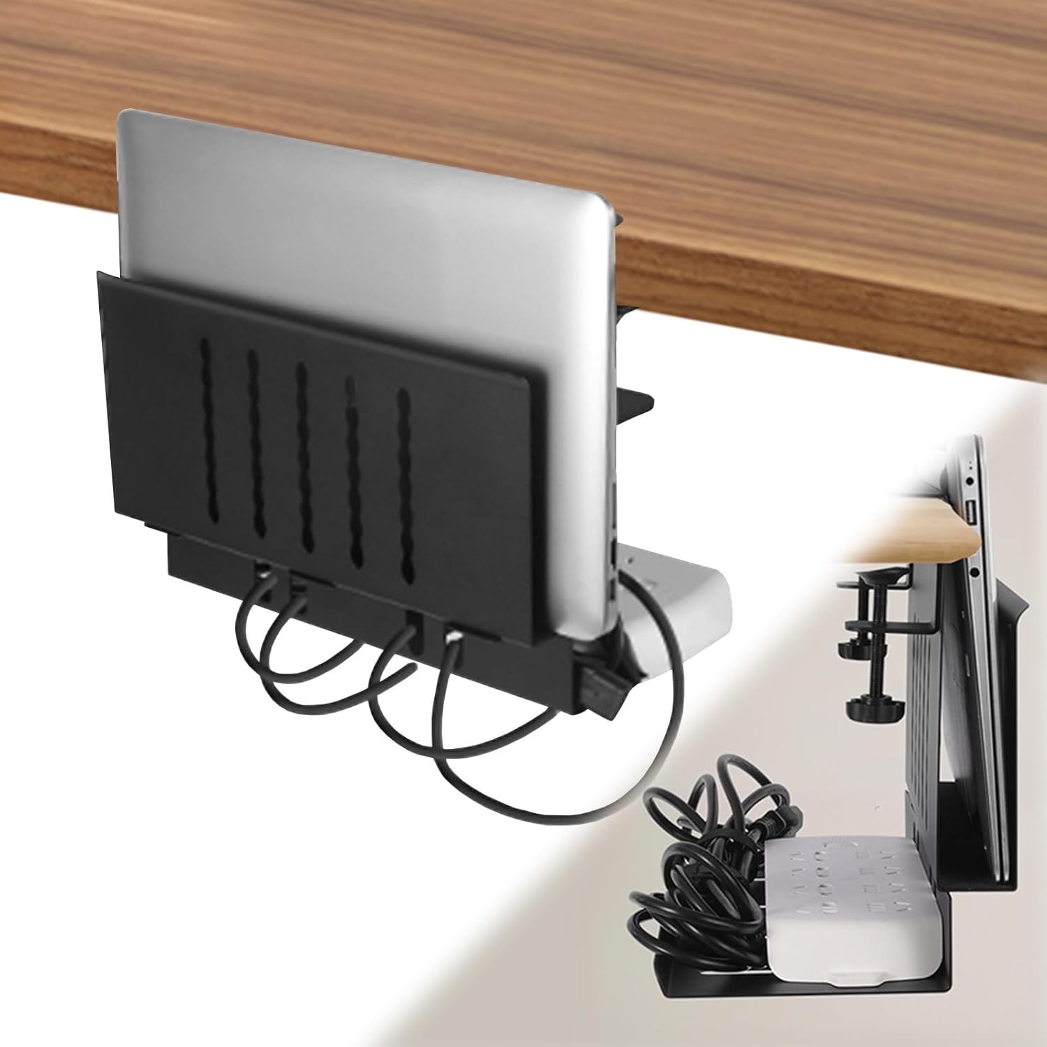LUKETURE Desk Side Storage, Laptop Holder with Cable Management Tray, 2 in 1 ...