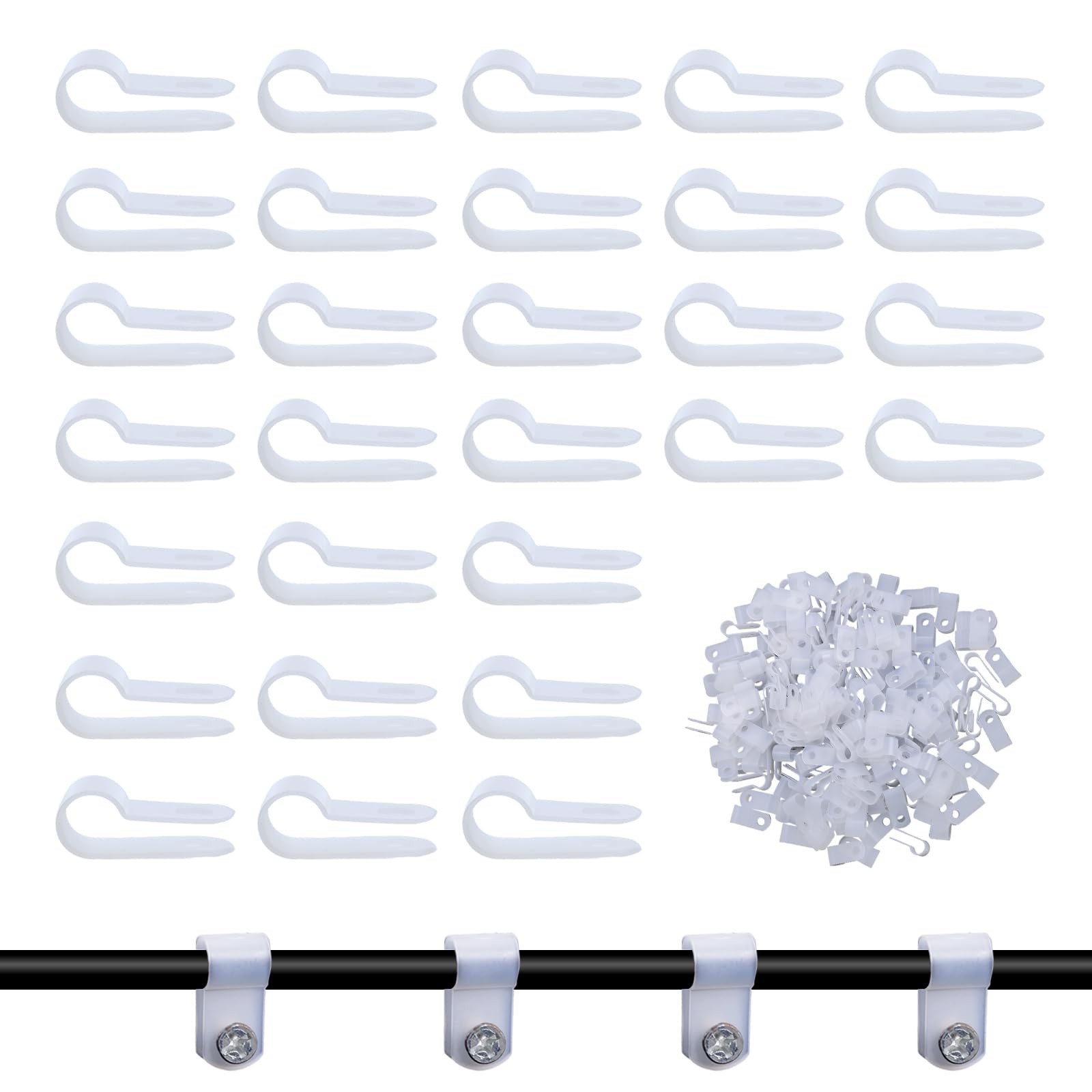 200 Pcs White 1/4 Inch/6.4mm R-Cable Clips Without Screws, Cable Clip Wire Cl...
