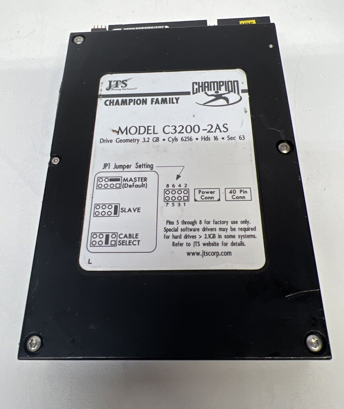 JTS Champion Champ Hard Drive C3200-2AS, Drive Geometry 3.2GB, Vintage