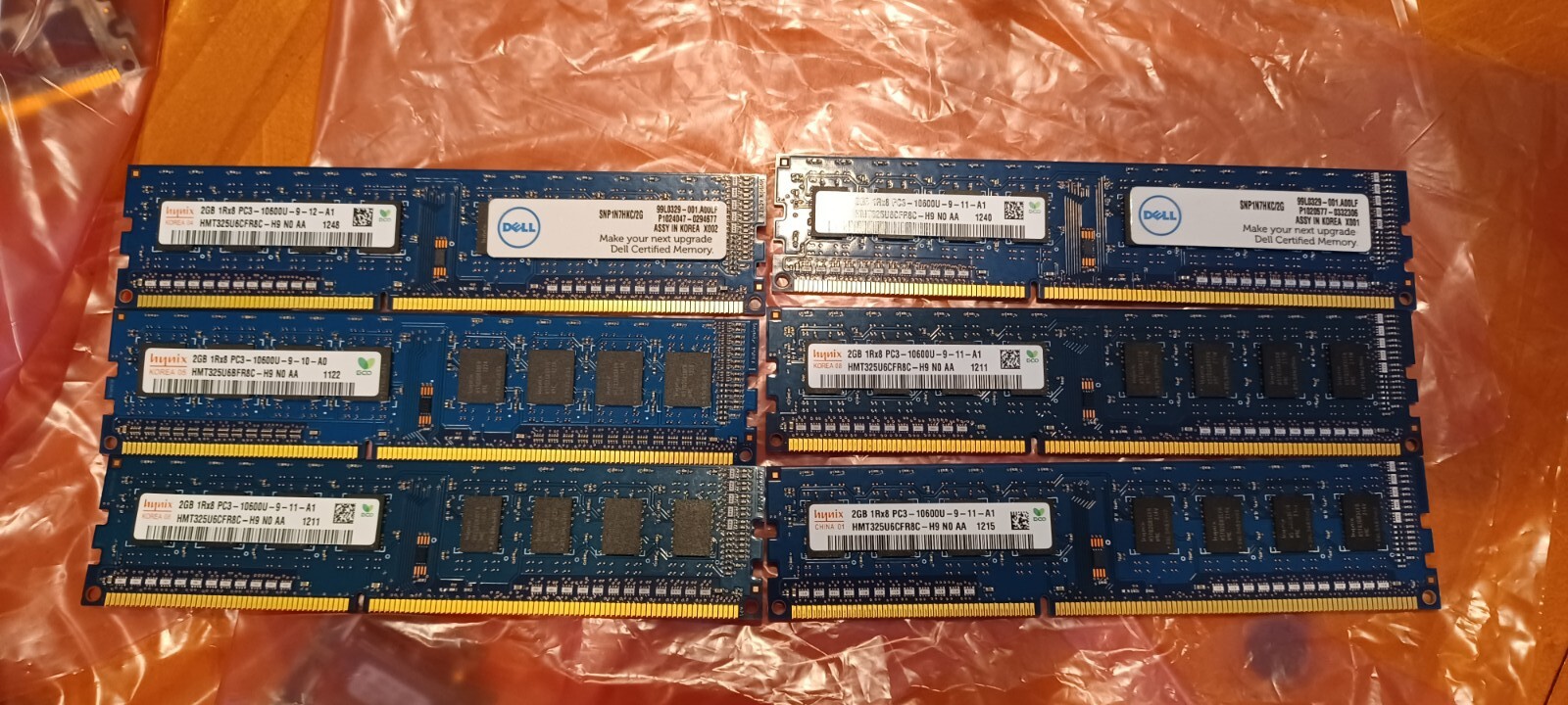 Lot 6x Hynix 2GB RAM HMT325U6CFR8C-H9  1Rx8 PC3-10600U  ECC REG SERVER tot 12GB