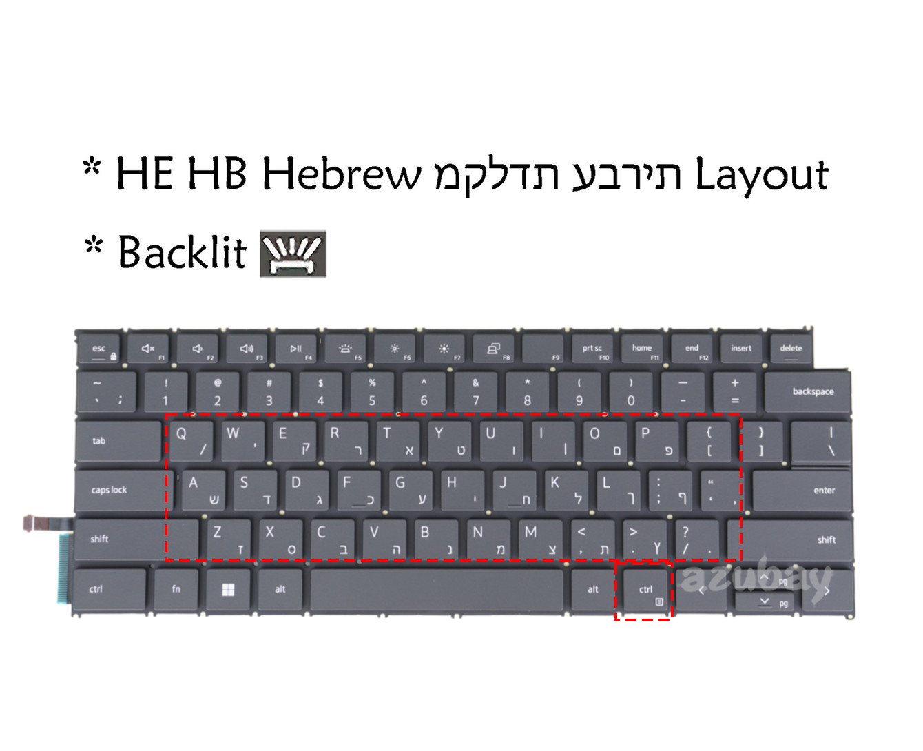 Hebrew Laptop Keyboard for DELL Latitude 5455 7455, Vostro 3440 0WN16Y Backlit