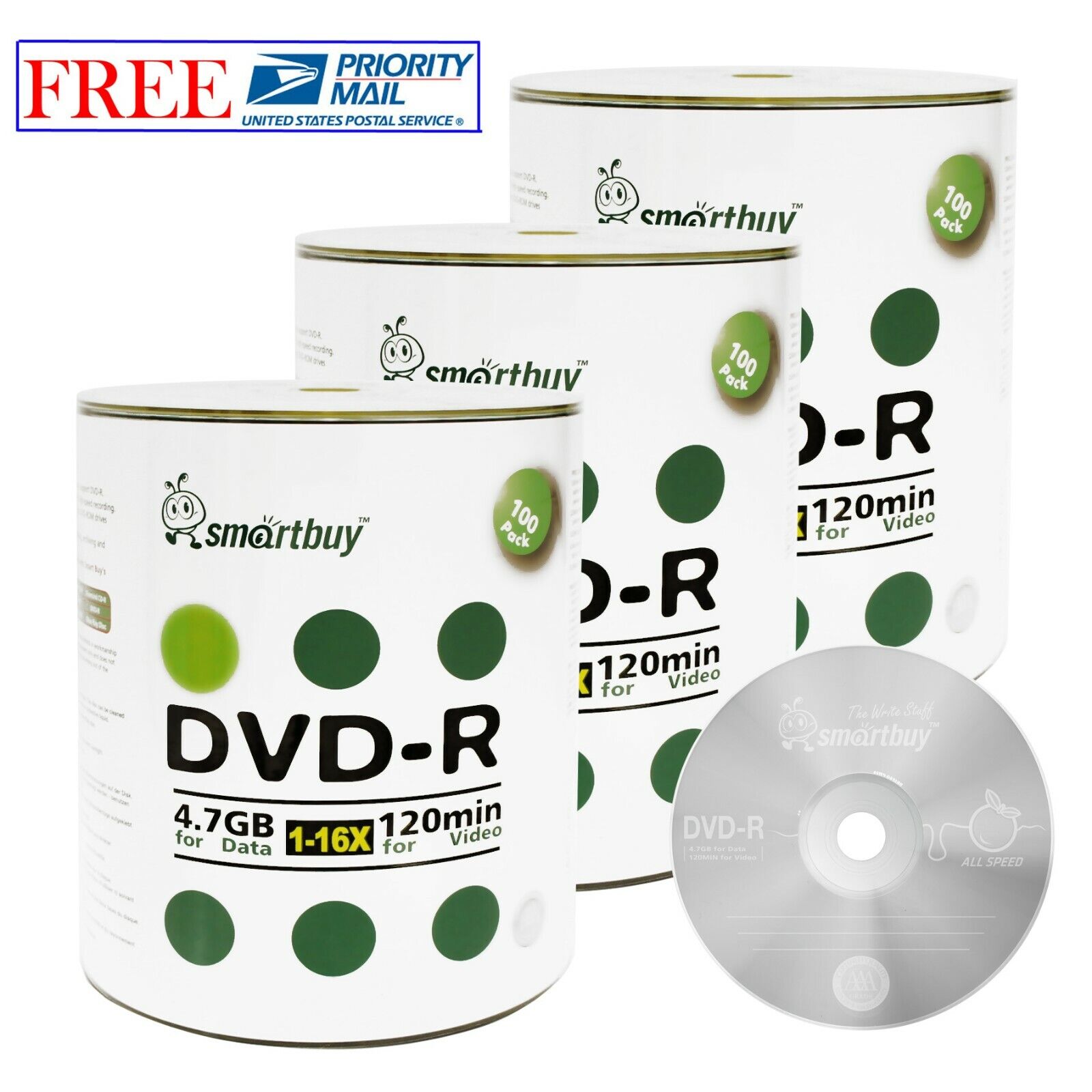 300-Pack SmartBuy Logo Top Surface Blank DVD-R DVDR 16X 4.7GB Recordable Disc