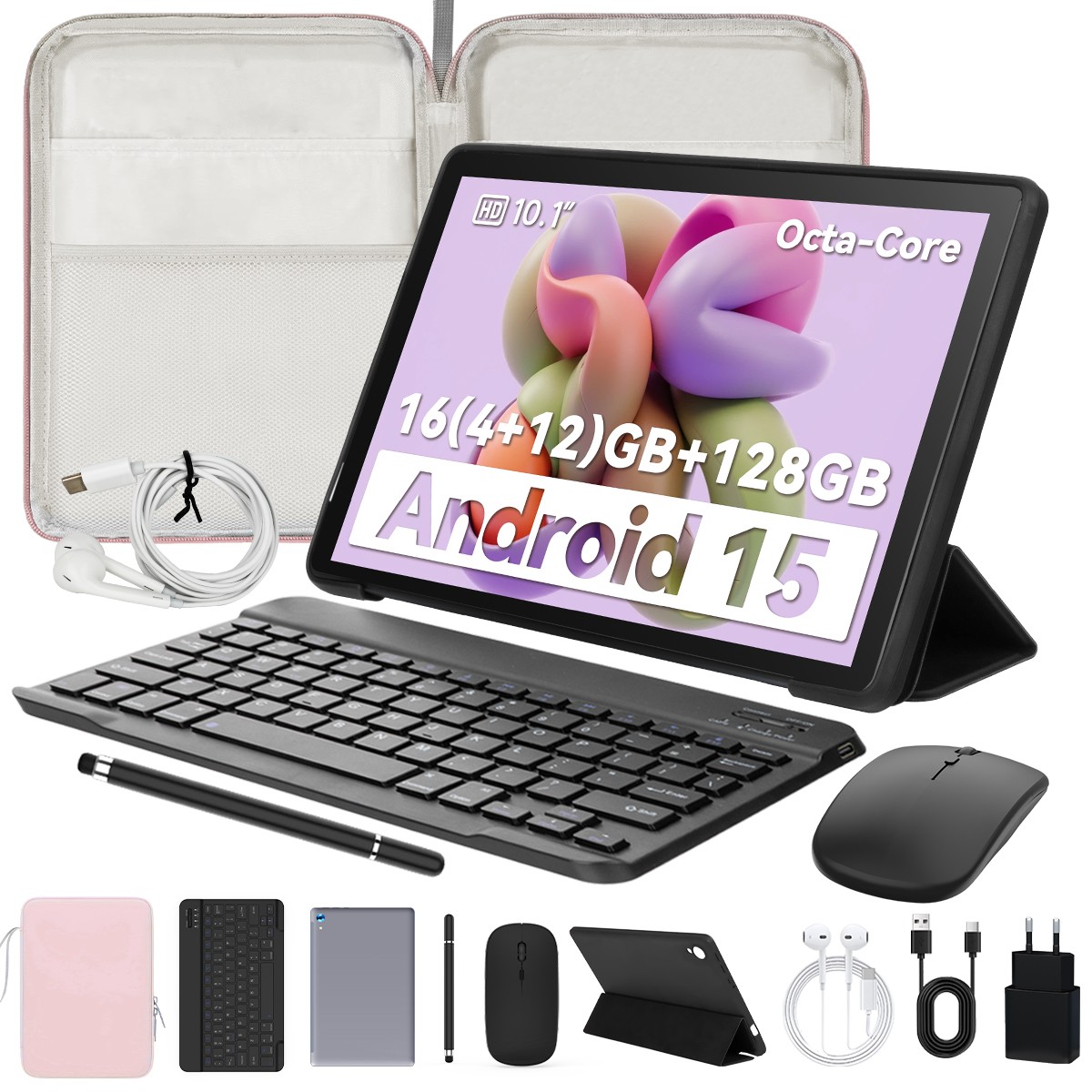 10.1" Android 15 Tablets HD Touchscreen Octa-Core 24GB RAM+128GB Dual Camera
