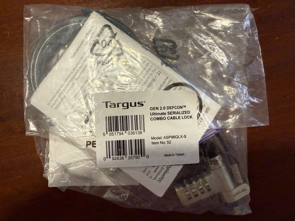 TARGUS DEFCON Compact Serialized Combo Cable Lock ASP96GLX-SBrand New in Package