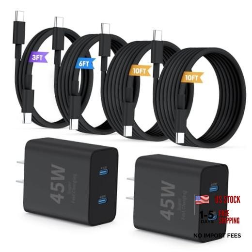 QZIIW Super Fast Samsung Charger Type C,45W Dual Port 3FT+6FT+10FT+10FT Black