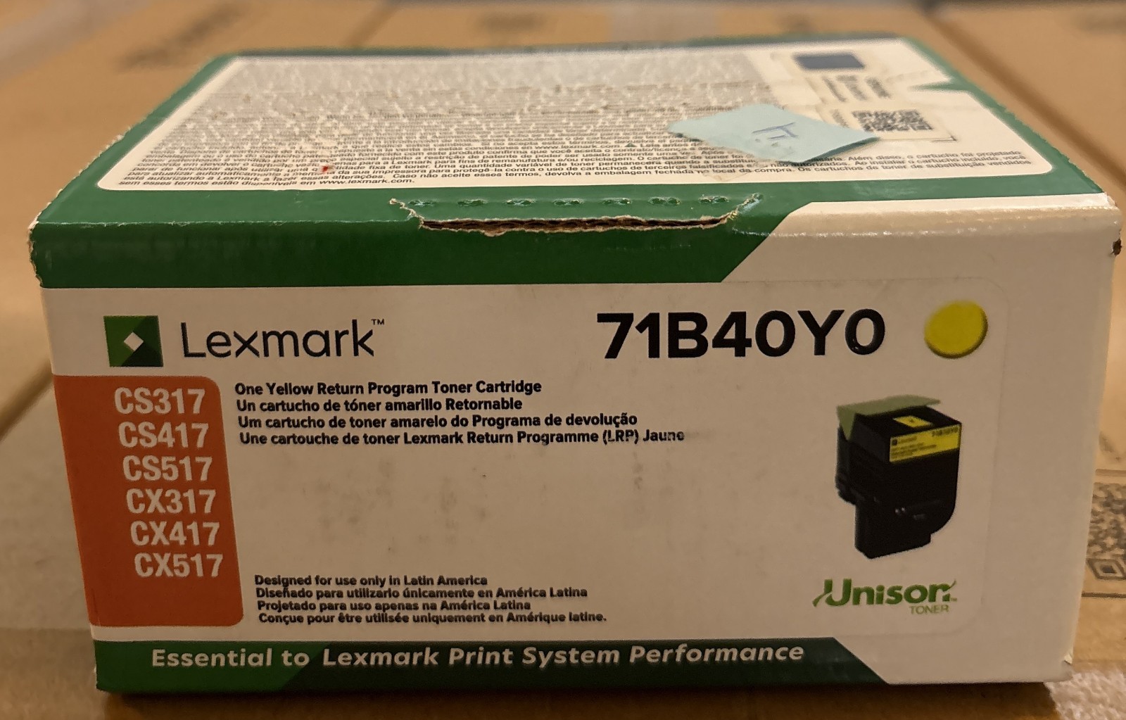 Genuine Lexmark 71B40Y0 Yellow Toner CS317 CS417 CS517 CX317 CX417 CX517 - Latin