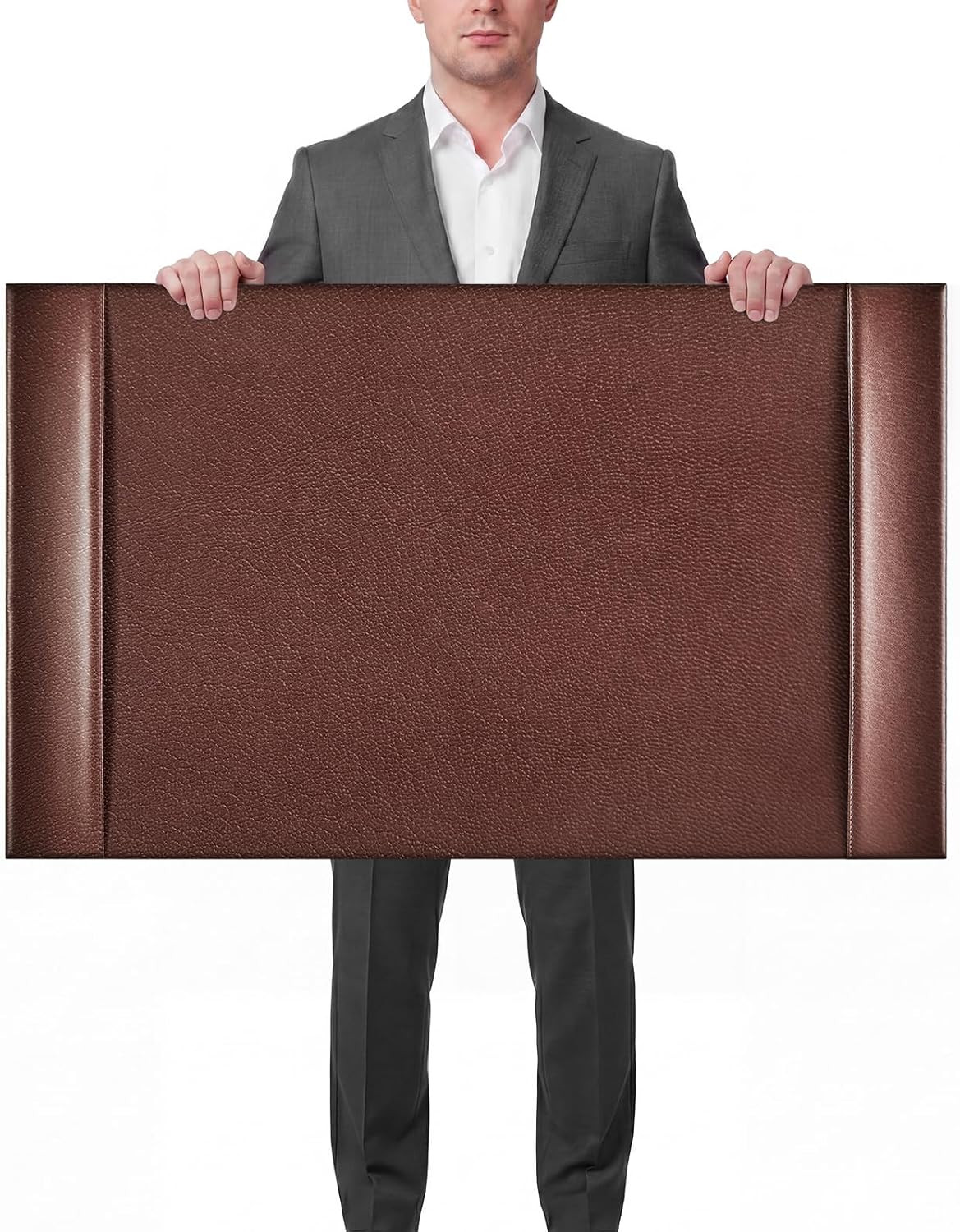 30 X 18 Inch Leather Desk Pad with Side Rails Mat, Brown