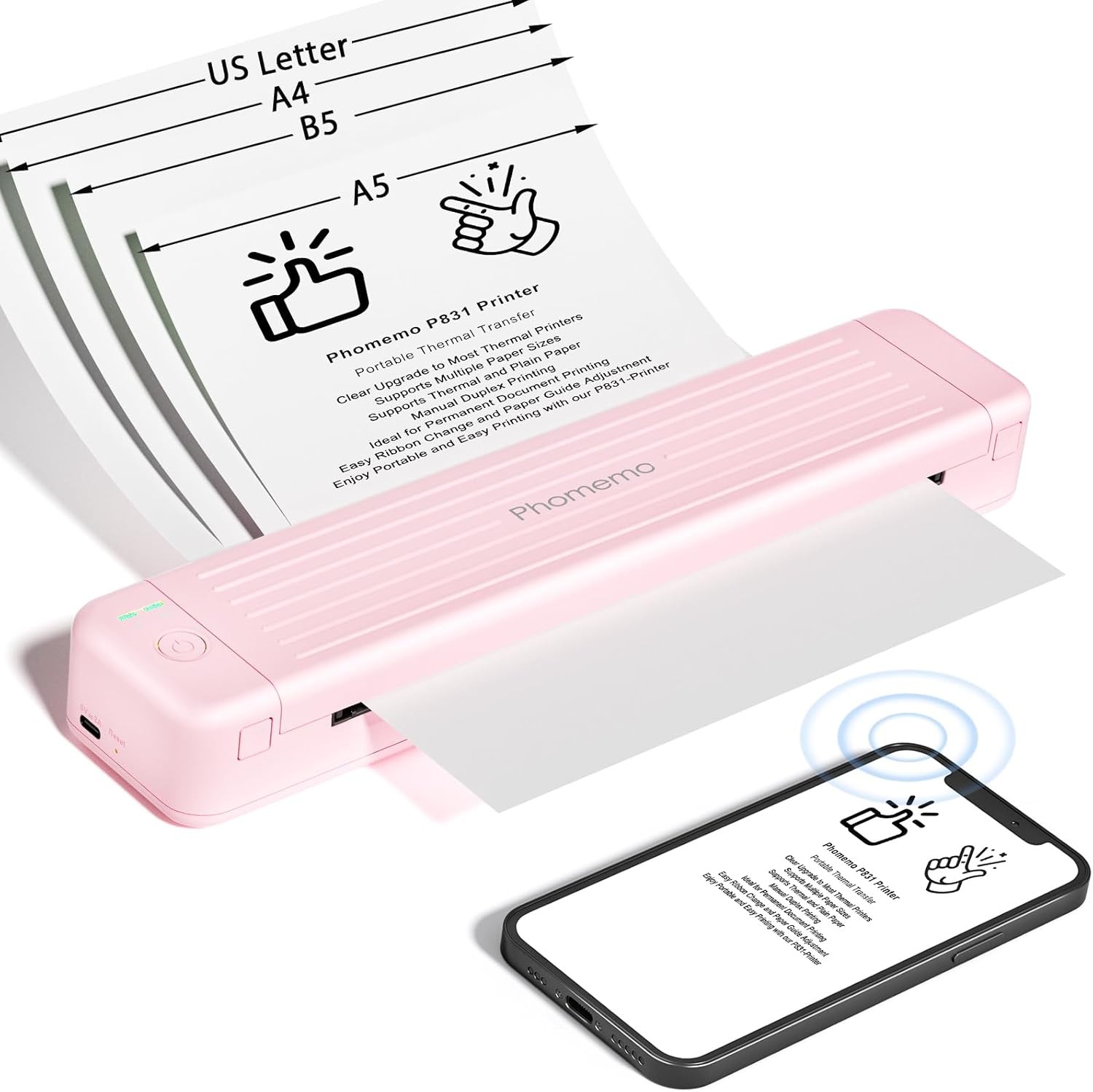 Phomemo P831 Portable Printer ~ Bluetooth / Wireless / Thermal Transfer *6568A1H