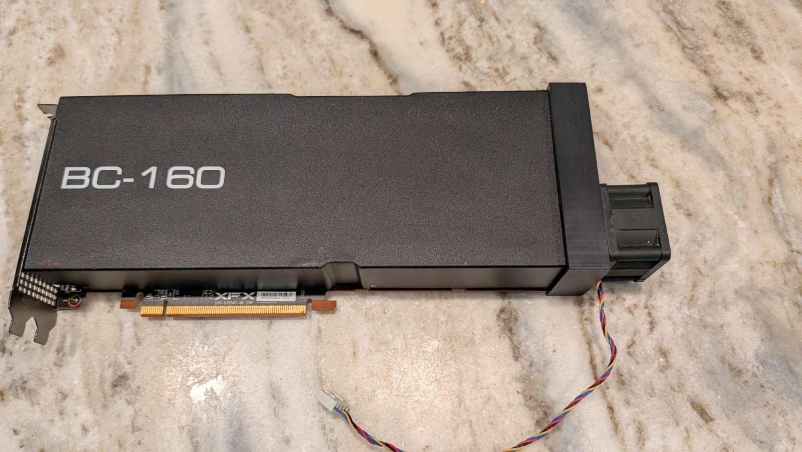 Used AMD BC-160 XFX Mining Graphics Card - with 3d printed cooling shroud/fan.
