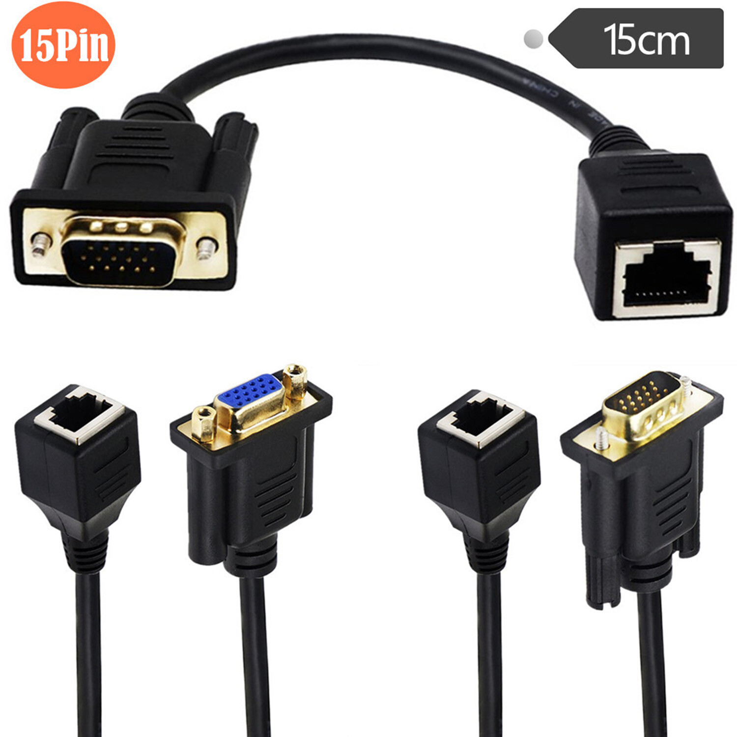 RJ45 to VGA Female Male Cat5e 6 Ethernet LAN Console Cable for Multimedia Video