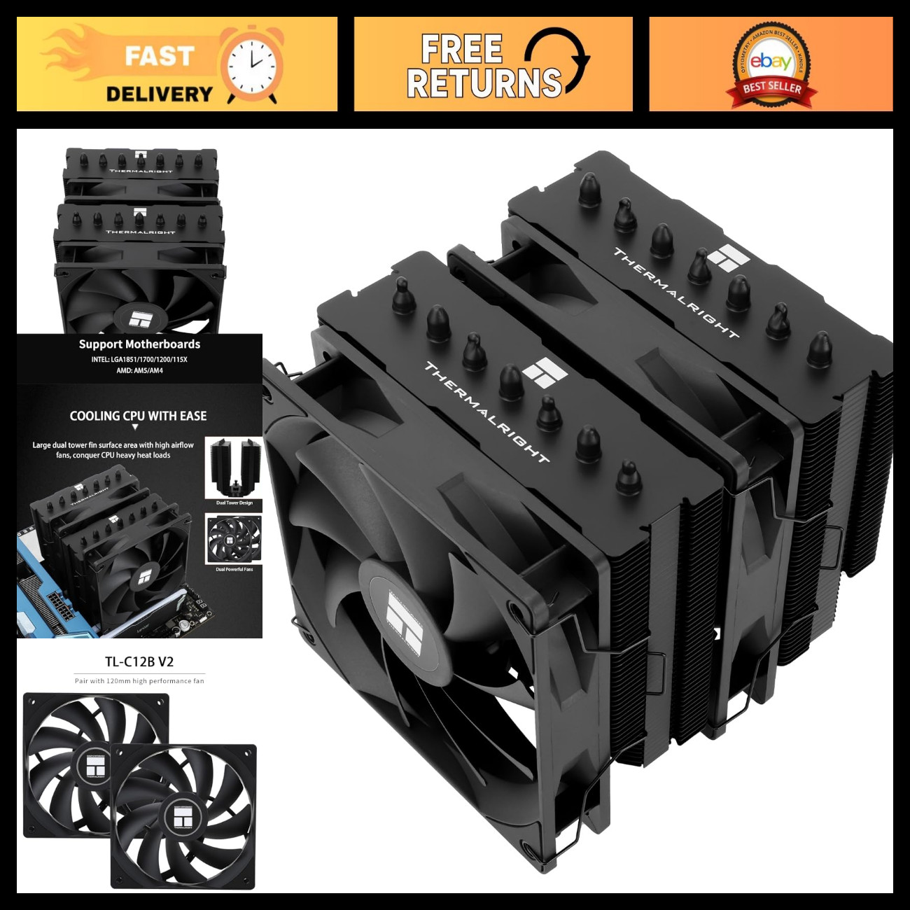 High-Performance CPU Air Cooler, 120mm Fan, 7 Heat Pipes, Silent Cooling Solutio