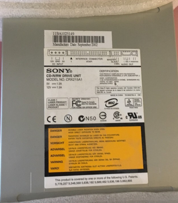 CRX215A1 Sony Computer Desktop CD-R / Rw Beige Bezel 48X / 24X / 48X Optical Dri