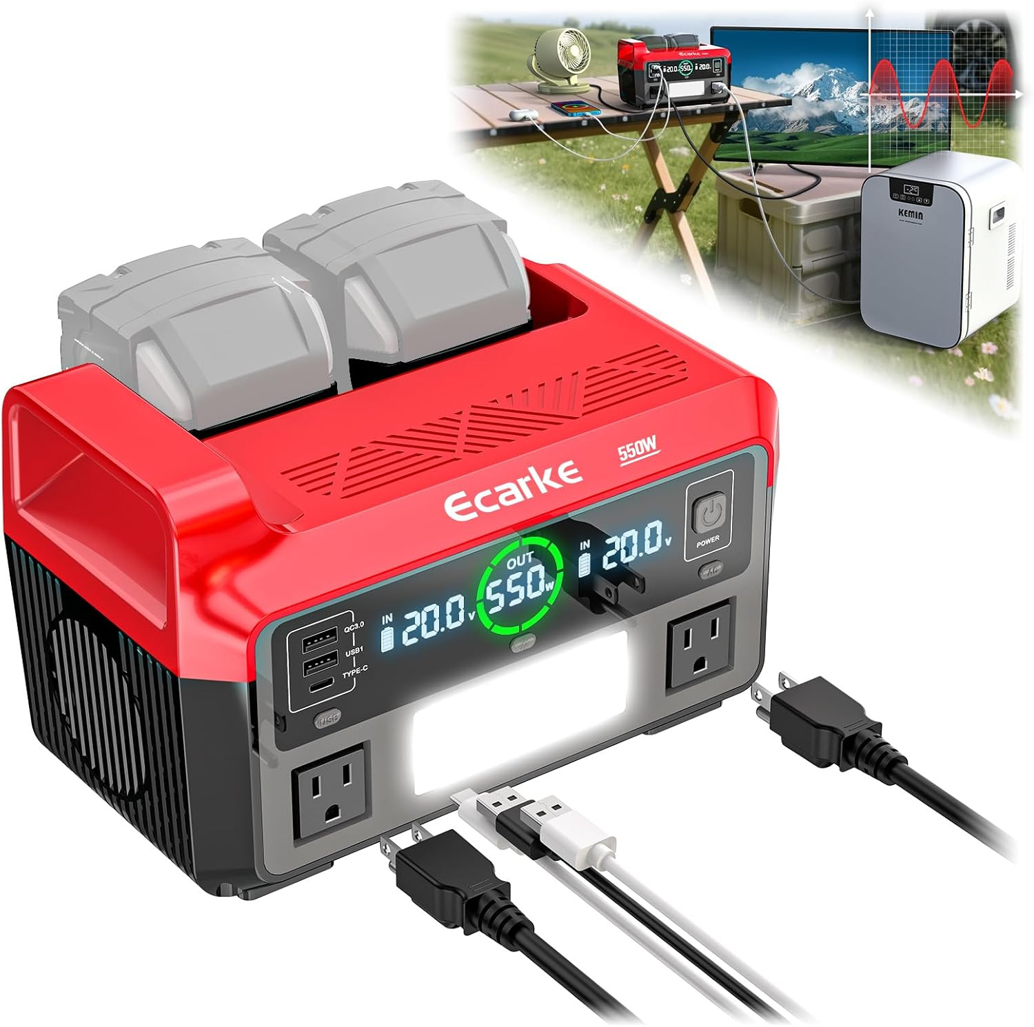 550W Portable Power Inverter Compatible with Milwaukee 18V Battery, Power Statio