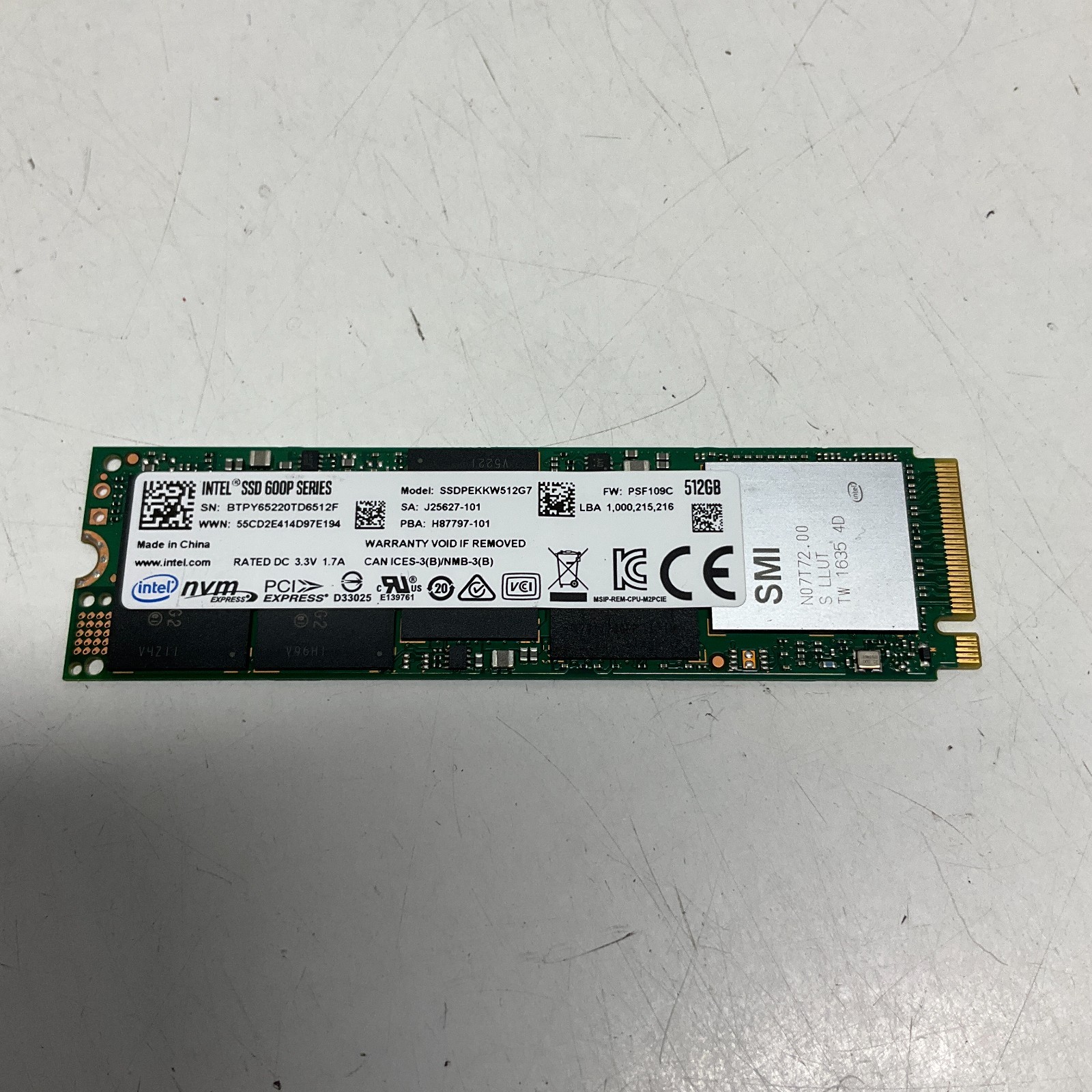 Intel 600p 512GB M.2 NVMe PCIe Internal SSD SSDPEKKW512G7 SED