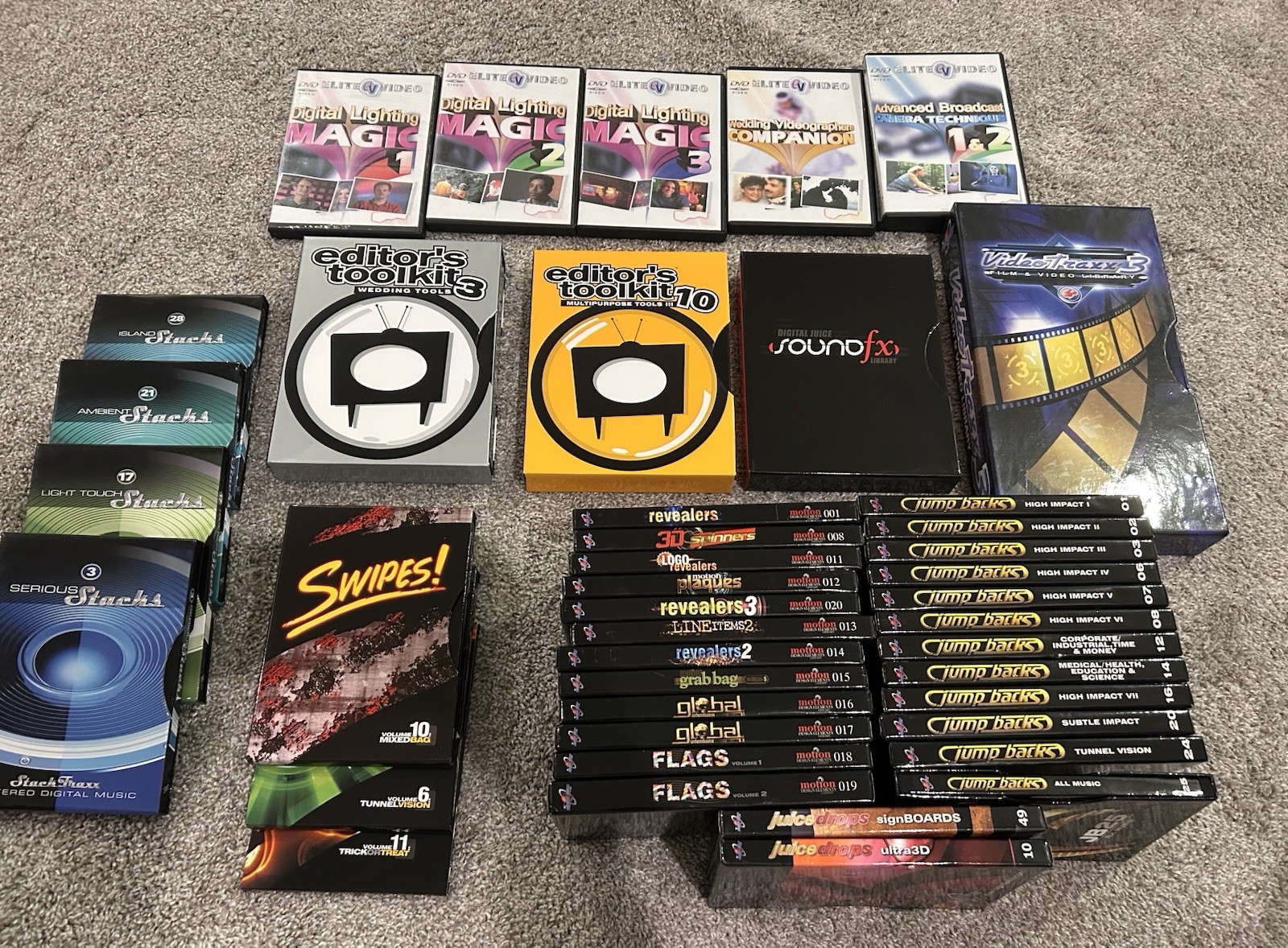 Digital Juice HUGE Lot (Jump Backs, BackTraxx, StackTraxx,Editor's Toolkits)