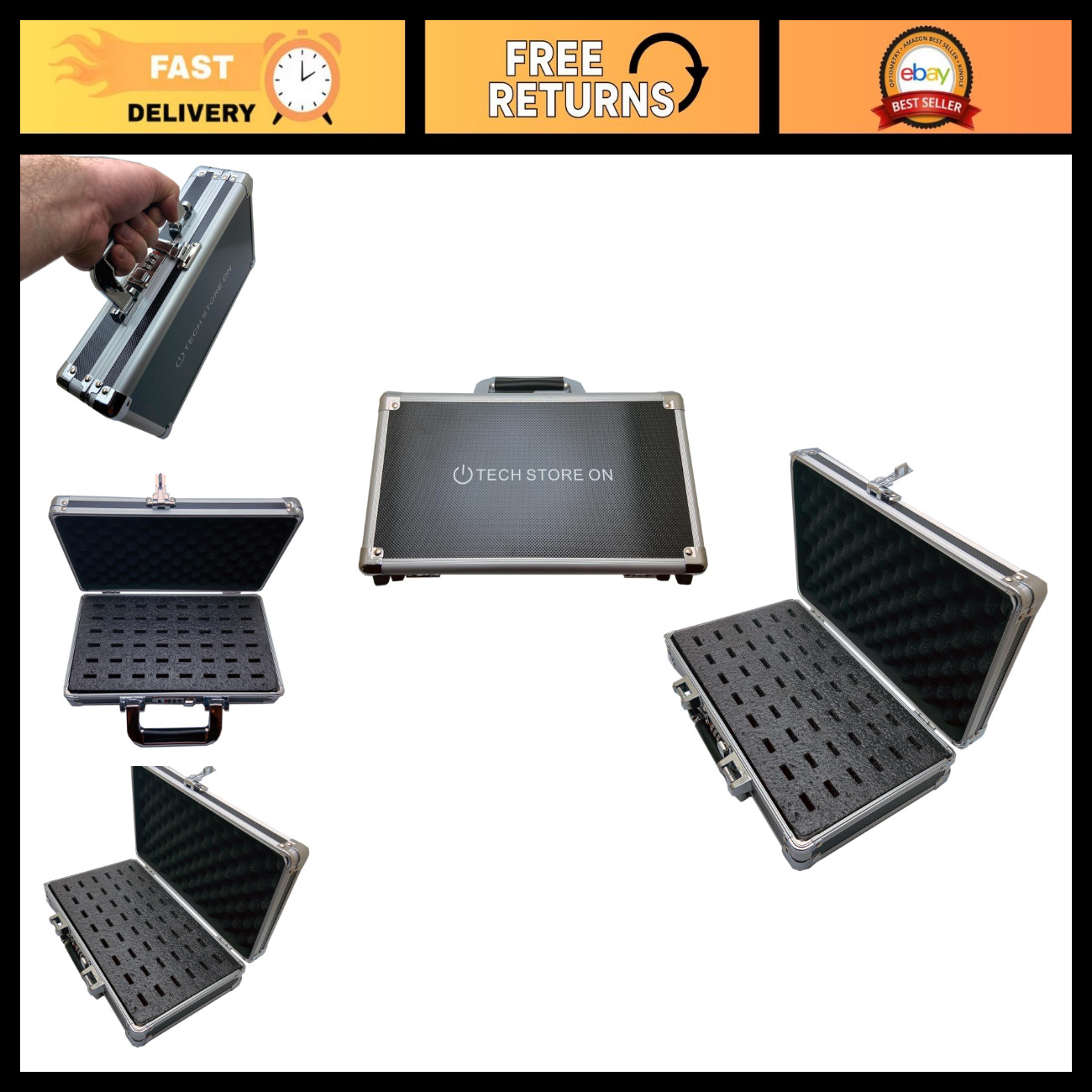48-Slot Aluminum USB Drive Organizer Case with Handle & Combination Lock