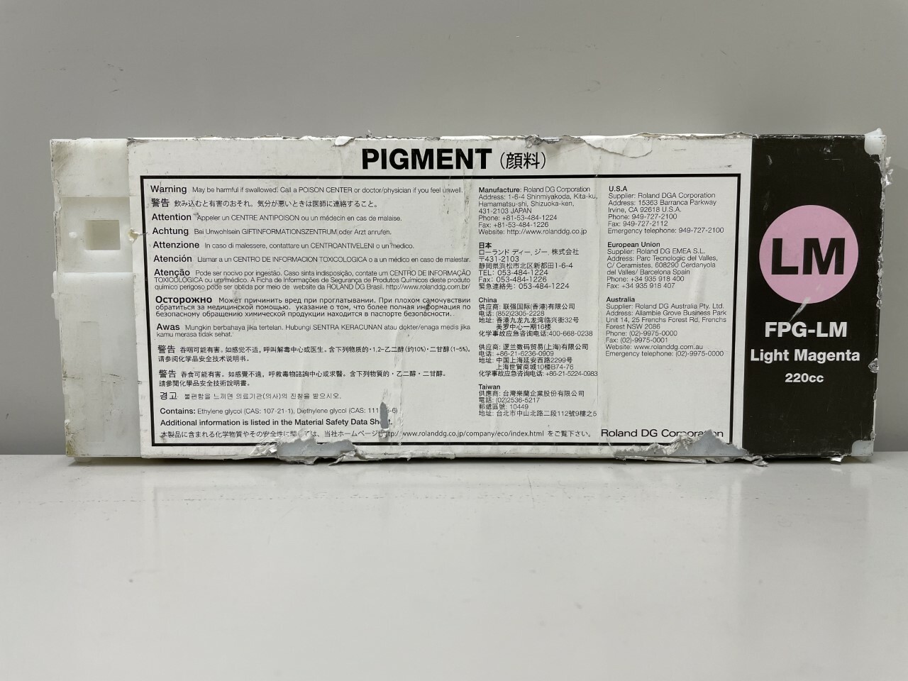 New Genuine Roland FPG-LM 220cc Light Magenta Pigment Ink Cartridge OB
