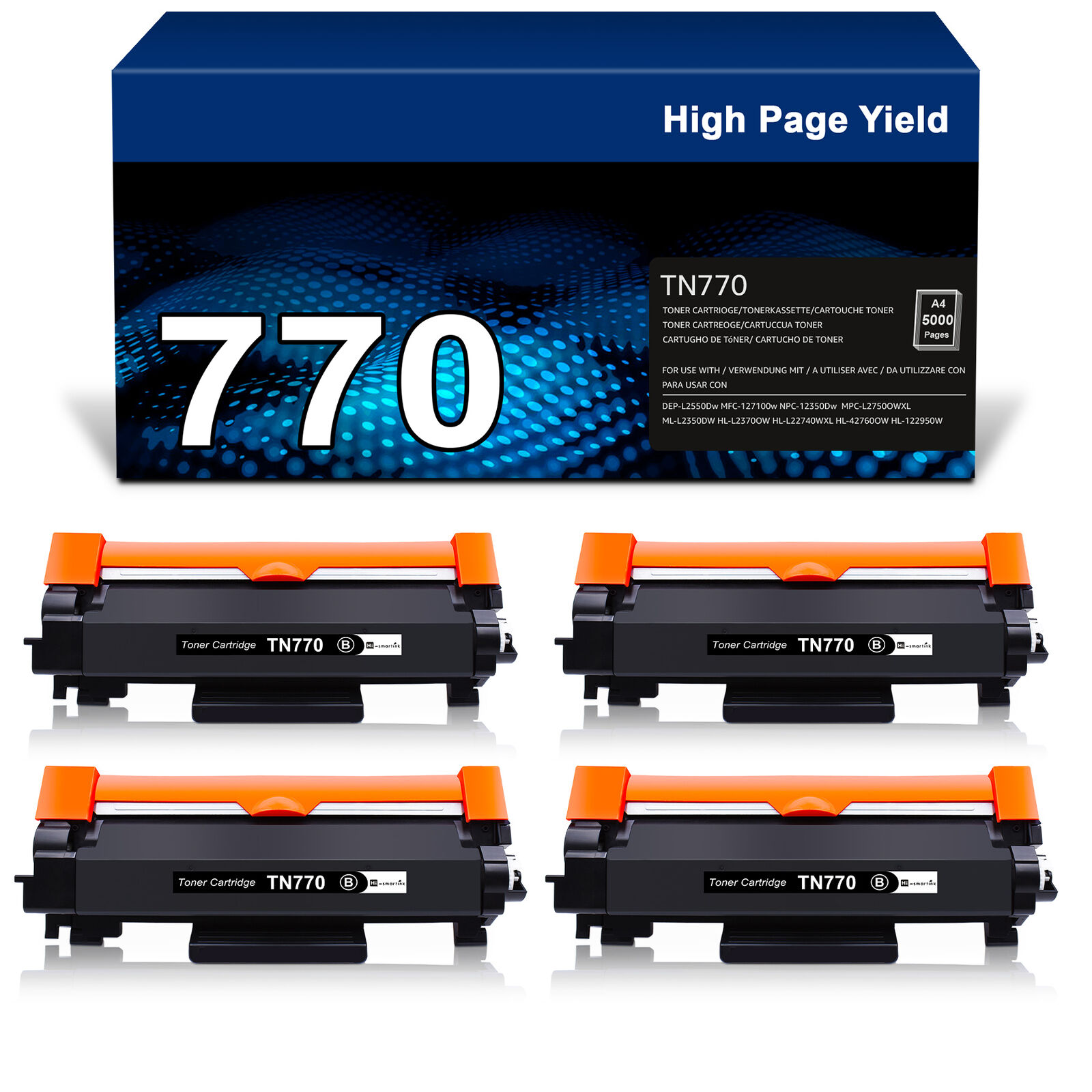 4x TN-770 Toner Cartridge replacement for Brother TN770 HL-L2395DW DCP-L2550DW