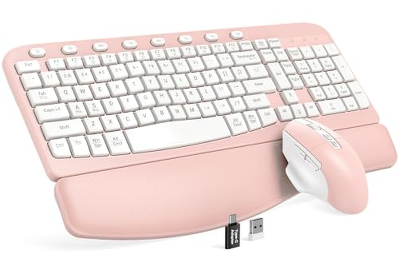 SABLUTE Wireless Keyboard and Mouse Combo with Ergonomic Wave Key Blush Pink