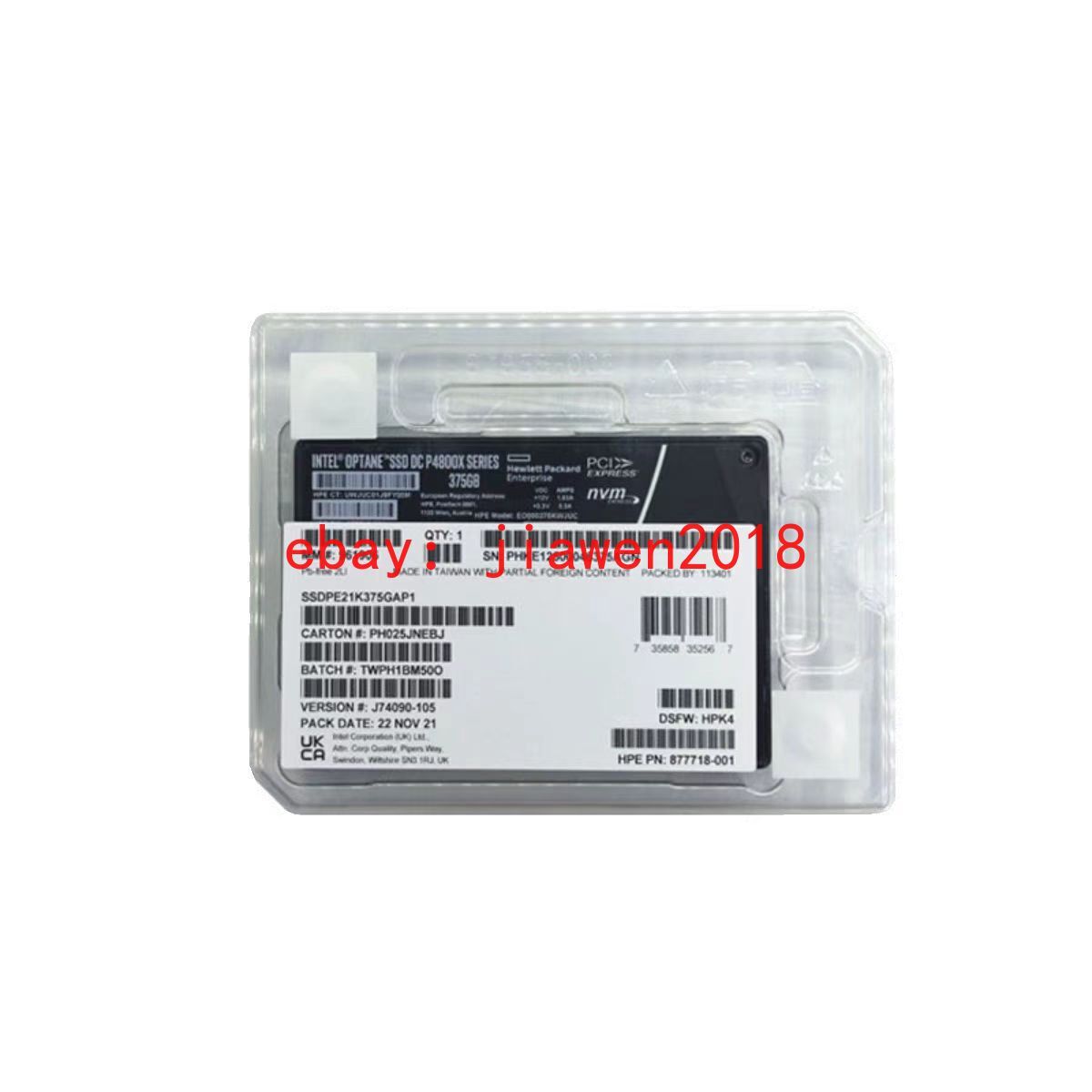 Intel Optane P4800x 375GB SSD U.2 NVME PCIE HP SSDPE1K375GAP1 Solid State Drives