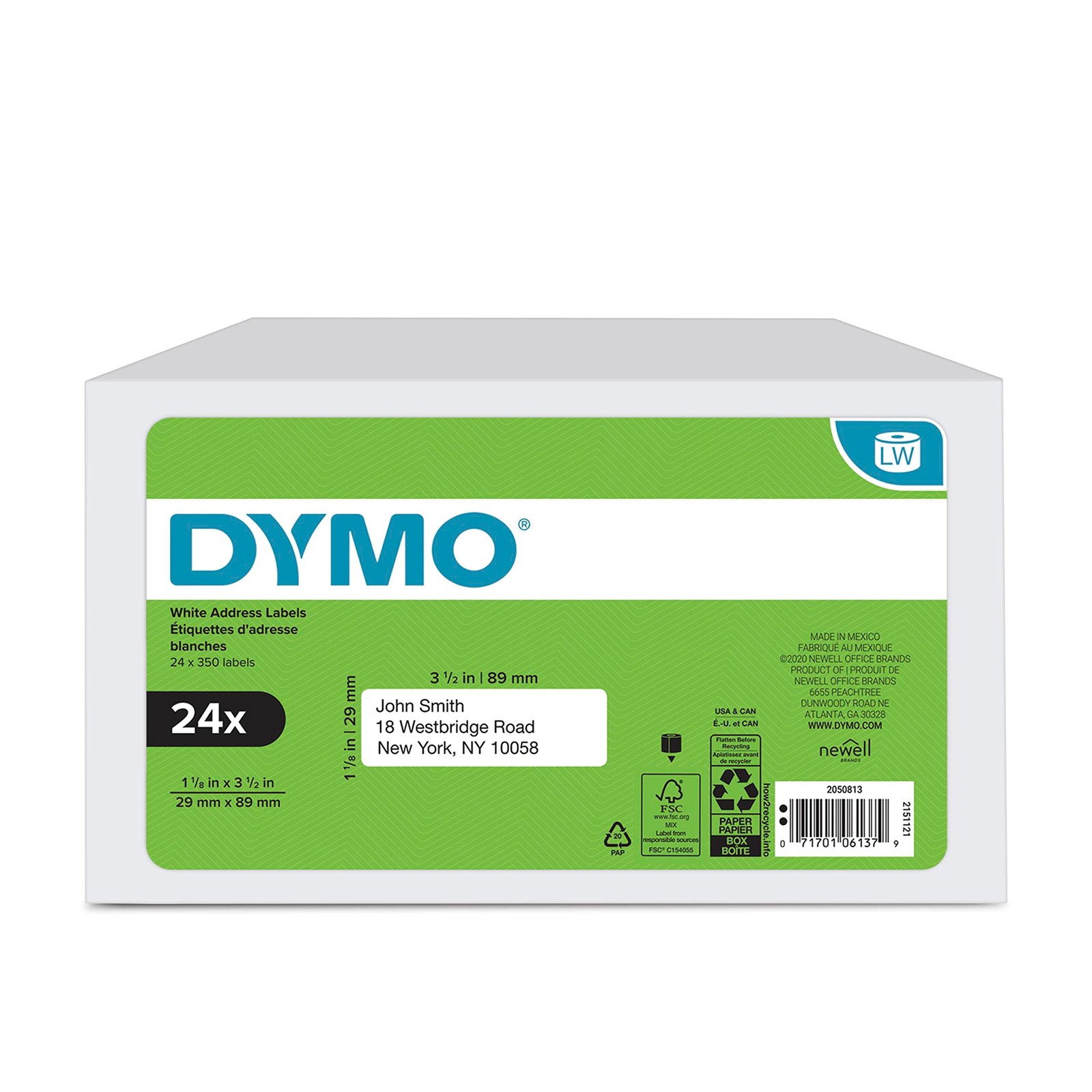 DYMO LW Mailing Address Labels 1-1/8 x 3-1/2 24 Rolls White Authentic Printers