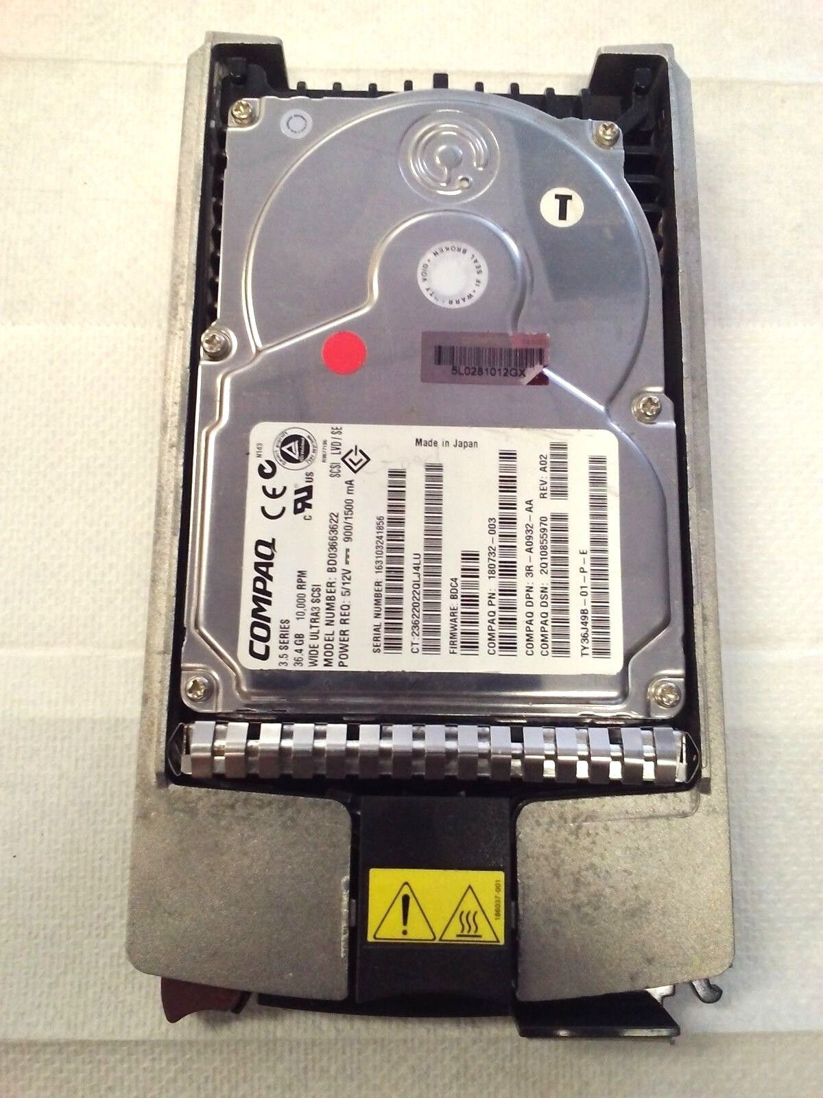 HP Compaq 36GB SCSI U3 Hard Drive 180732-003 Tray 36.4GB