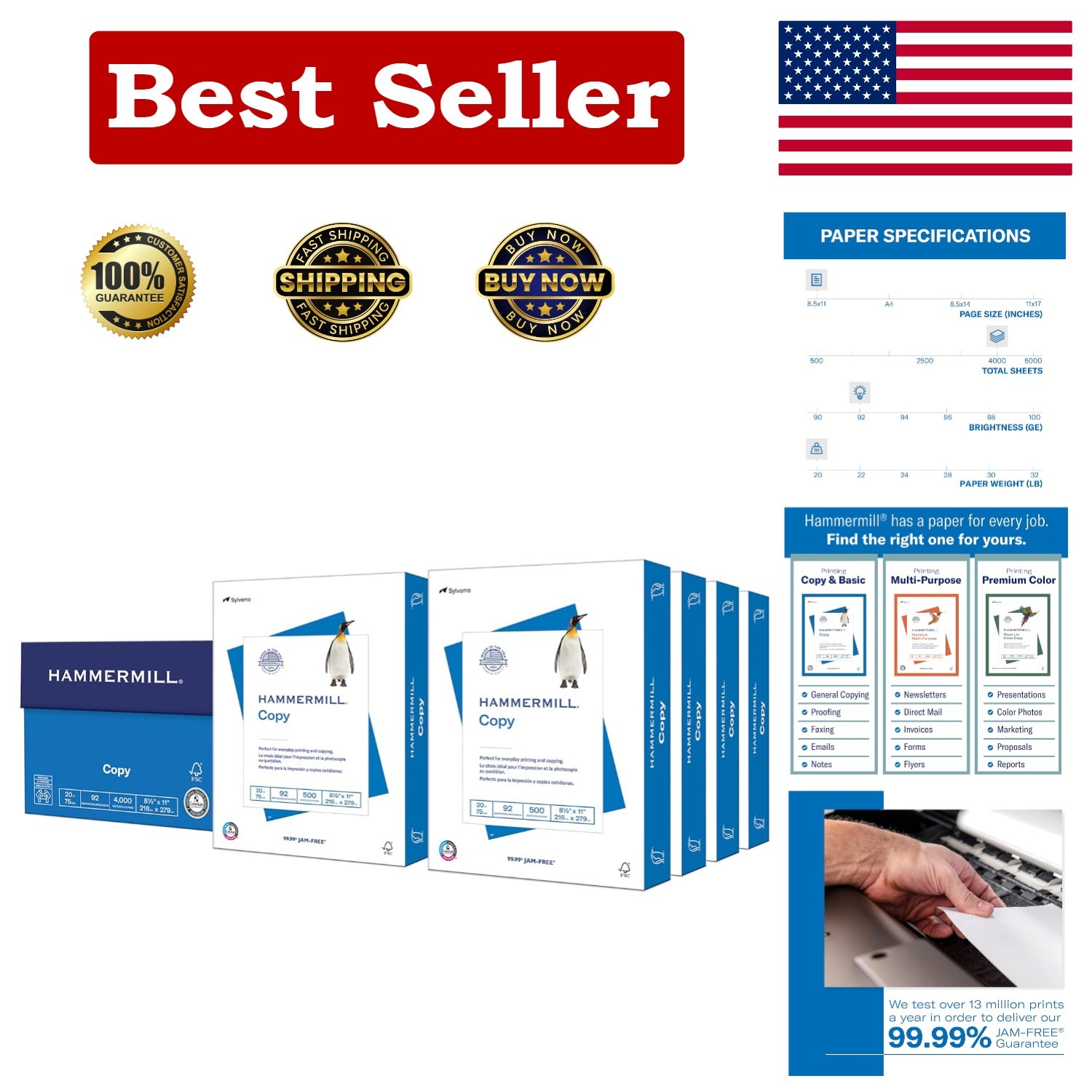 Eco-Friendly 8.5x11 Printer Paper - 4000 Sheets, 20 lb, 92 Bright, Smooth Finish