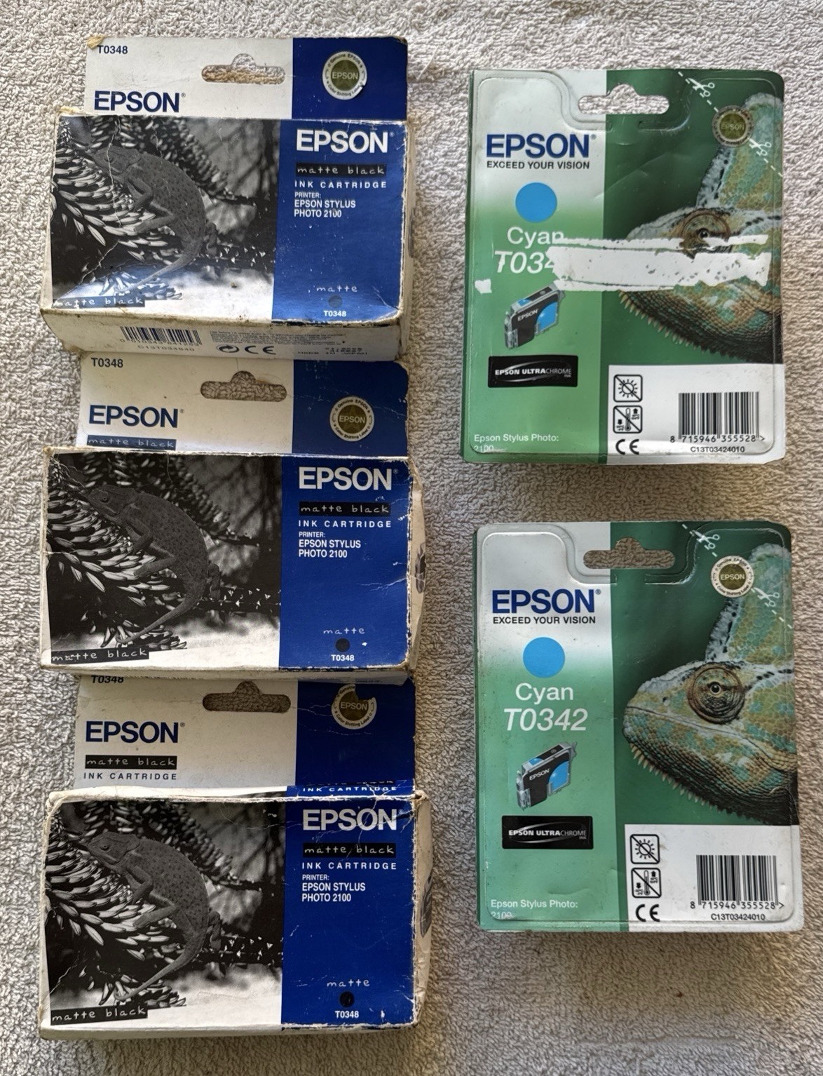 Rare Lot 5x Genuine Epson Ink T0348 T0342 Stylus Photo 2100 NOS Expired Ink