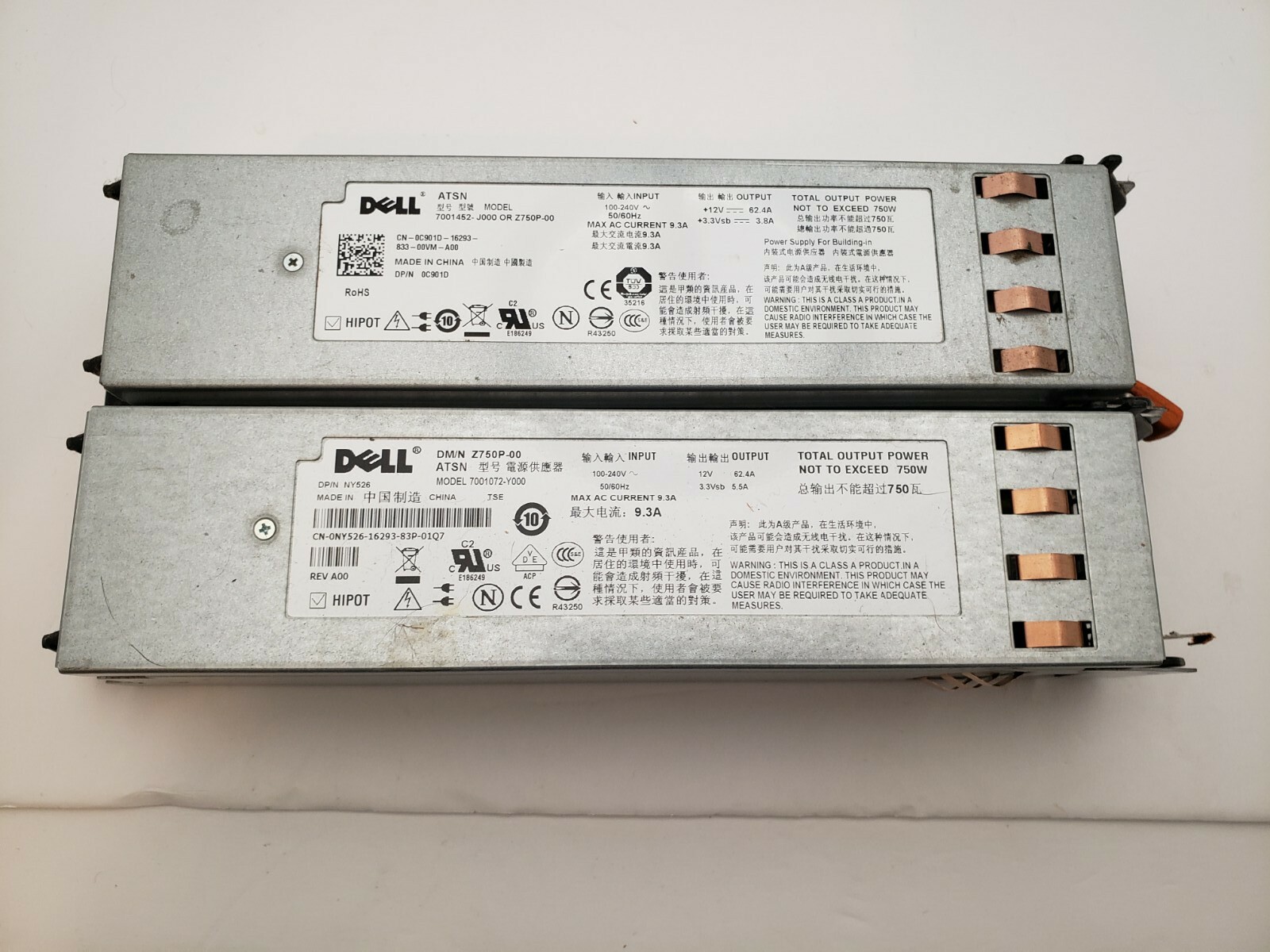 Lot of 2 Dell PowerEdge Server 750W Power Supply ATSN 7001452-J000 or Z750P-00