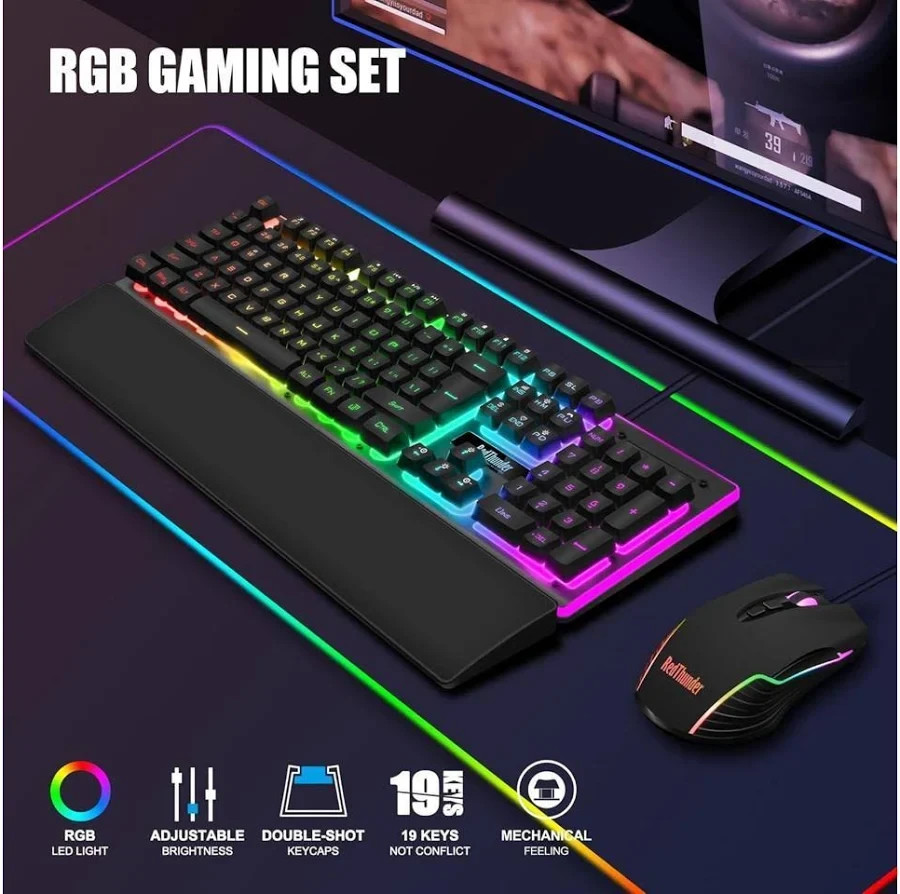 Red Thunder K10 Wired Gaming Keyboard and Mouse Combo for PC