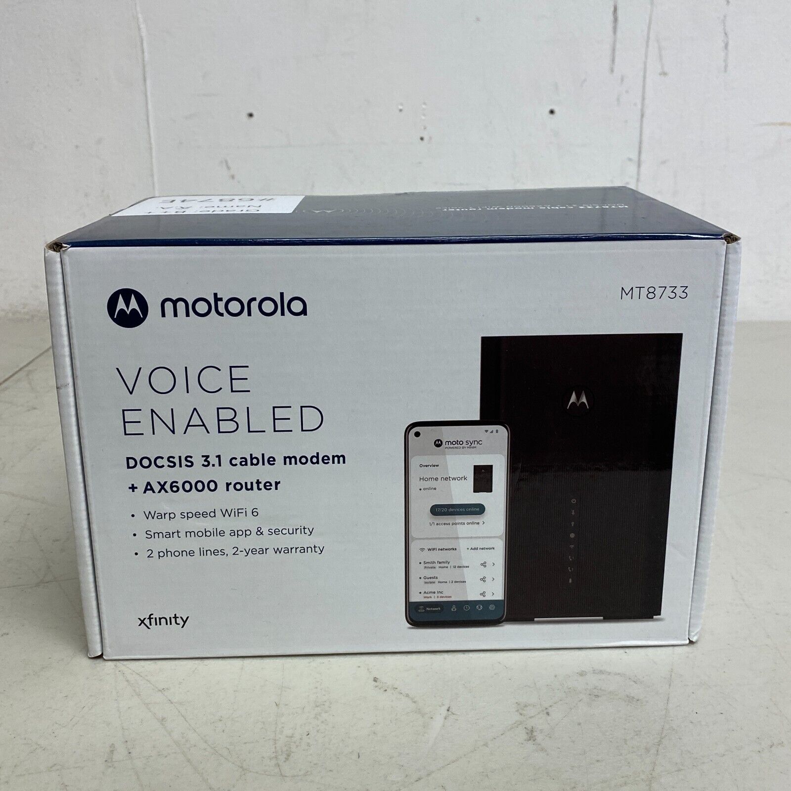 Motorola MT8733 Voice Enabled Docsis 3.1  Modem + AX6000 Router