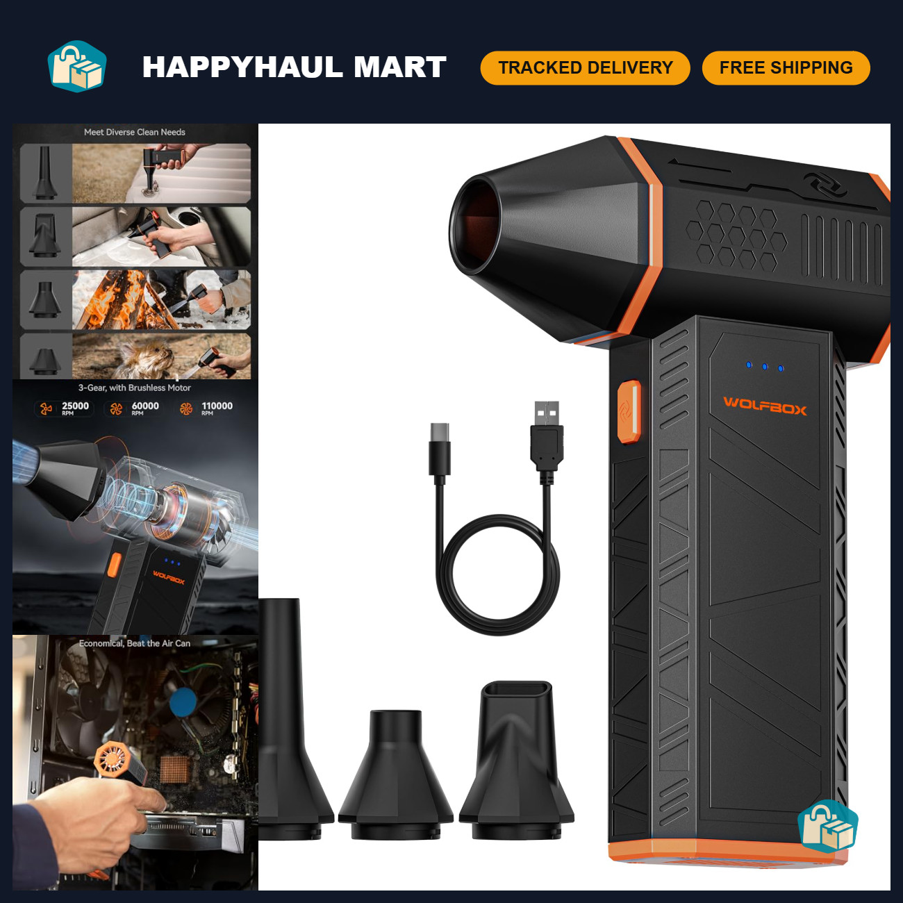 High-Power Compressed Air Duster, 110,000 RPM, 3-Gear Adjustable, MegaFlow 50