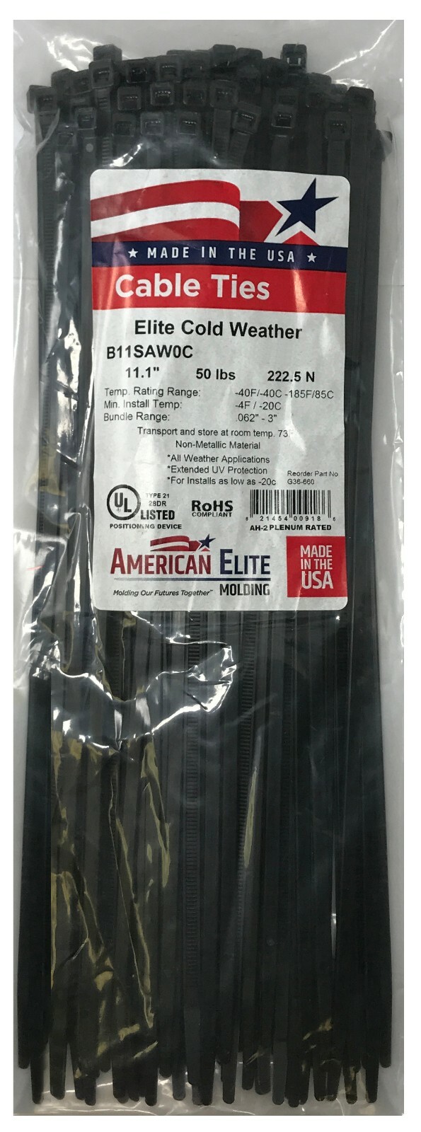 (100) Black 11" Inch Extreme Cold Weather Nylon Cable Wire Wrap Zip Ties 50 LBS