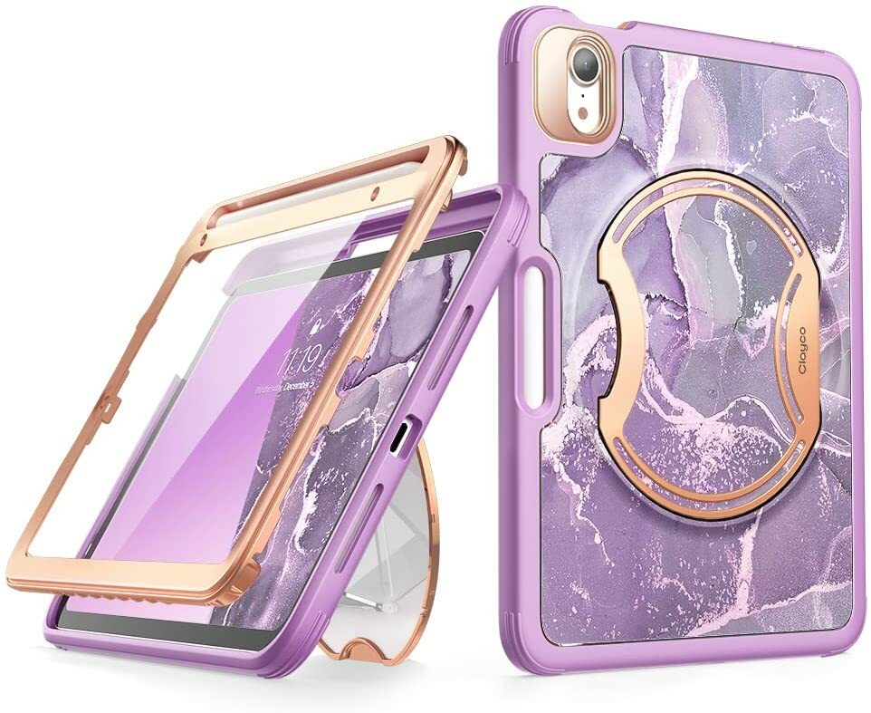 Clayco Case For iPad Mini 6 (8.3") Screen Cover FullBody Shell +PenHolder,Purple