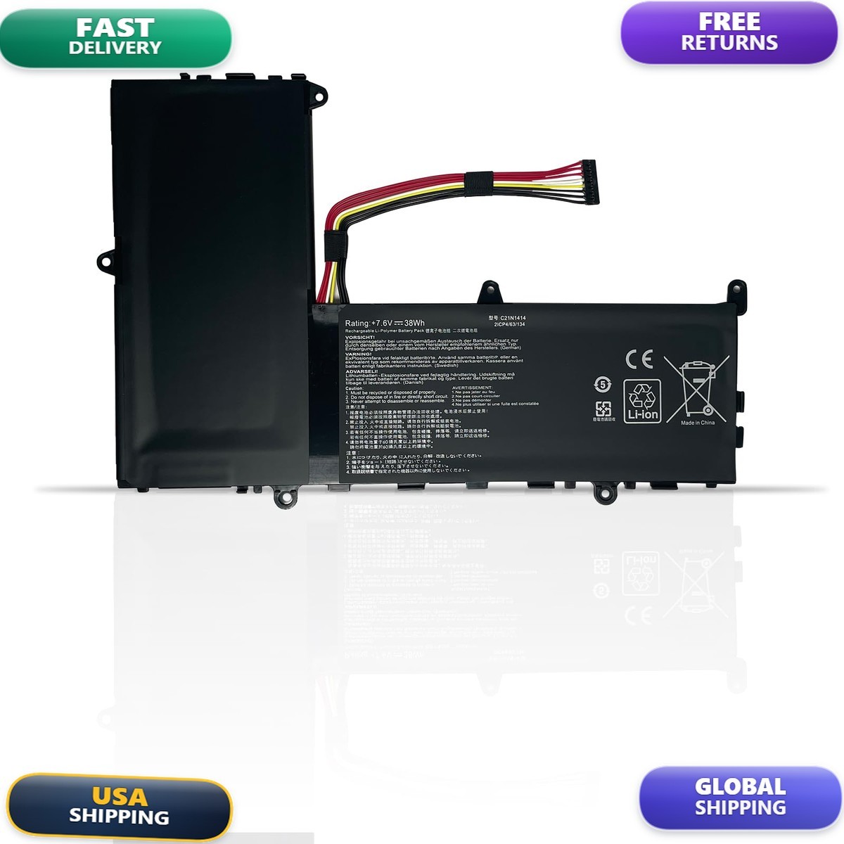 Hubei C21N1414 Laptop Battery for ASUS EeeBook X205TA F205TA 11.6" (7.6V 38wh)