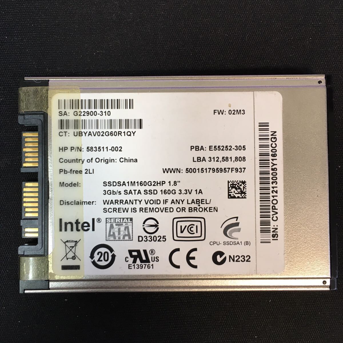 intel      1.8 Micro SATA SSD 160G SSDSA1M160G2HP 3.0GB s SATA