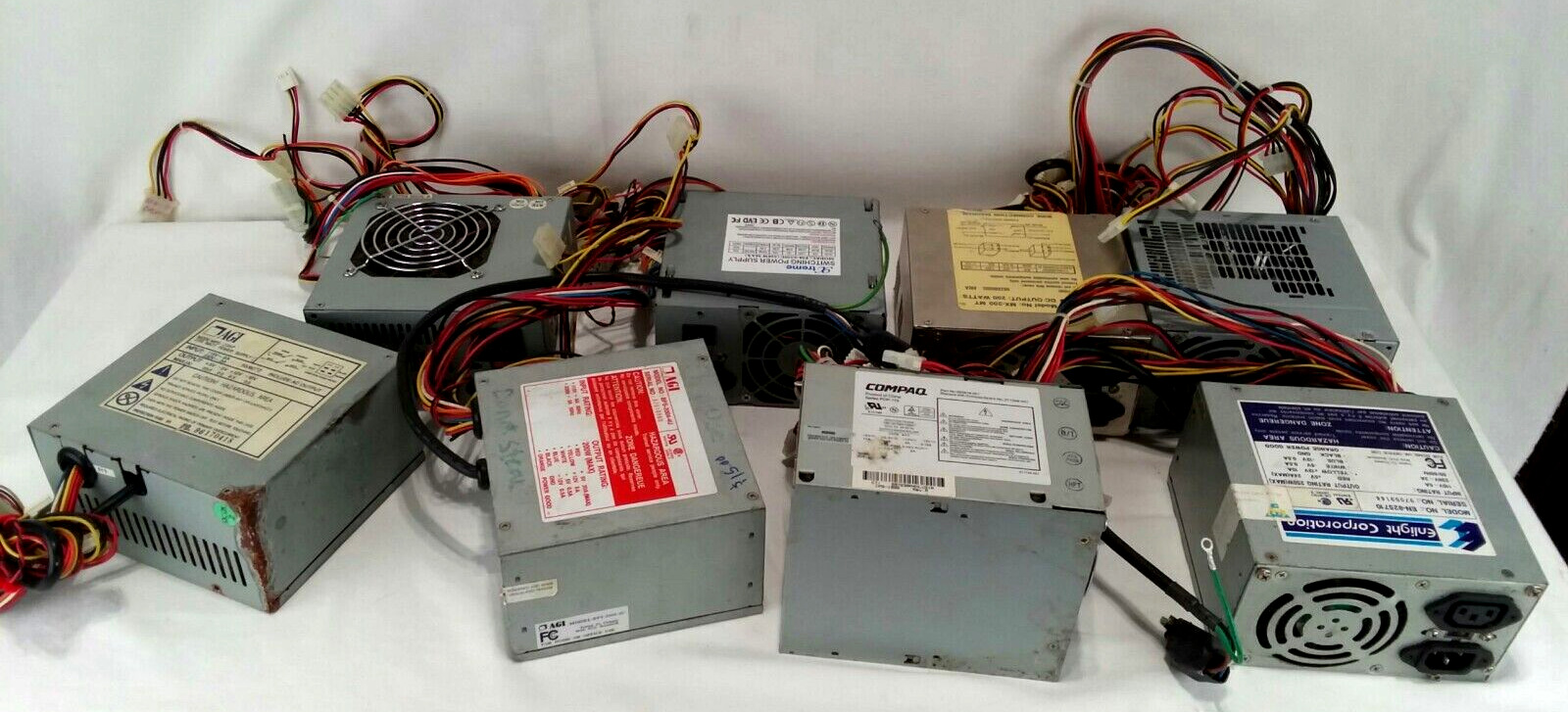 LOT OF 8 - Different Assorted Computer Power Supply Units w/ Wiring - untested