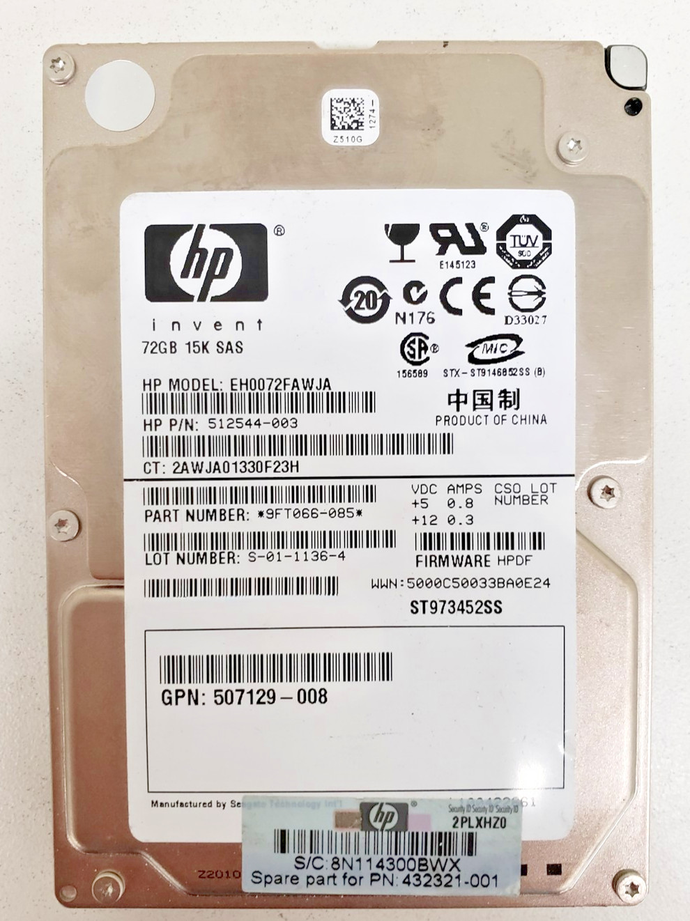 HP EH0072FAWJA 72GB 15K RPM SAS 6Gb/s 2.5" Server Hard Drive P/N 9FT066-085 HDD.