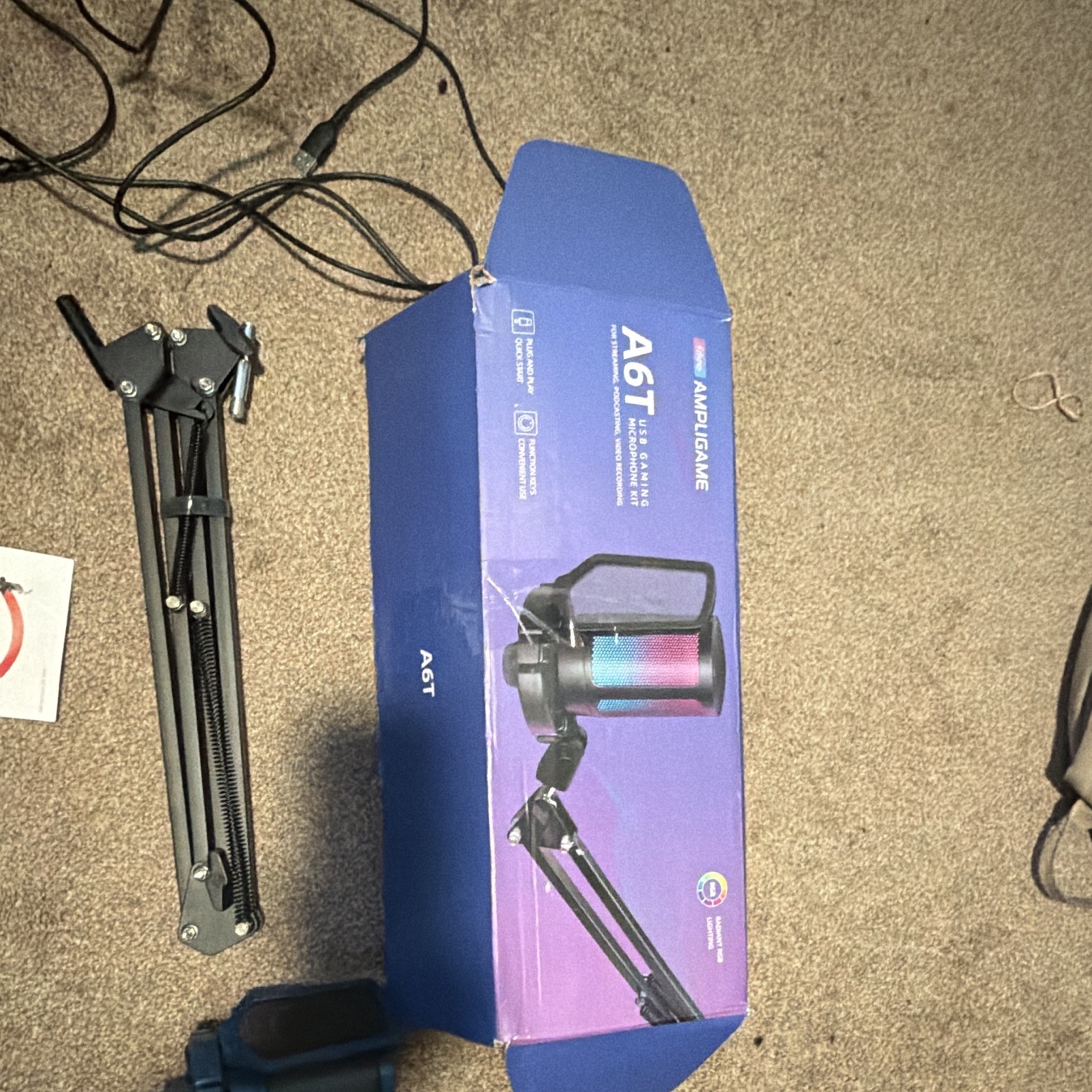 FIFINE AmpliGame A6T USB Microphone Kit Blue Boom Arm Mount Mute Button