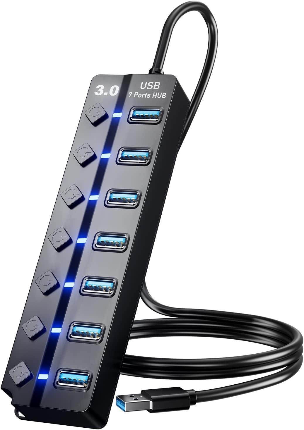 7 Port USB 3.0 Hub Extender for Laptop PC PS4 PS5 5Gbps Switches with 4ft Cables