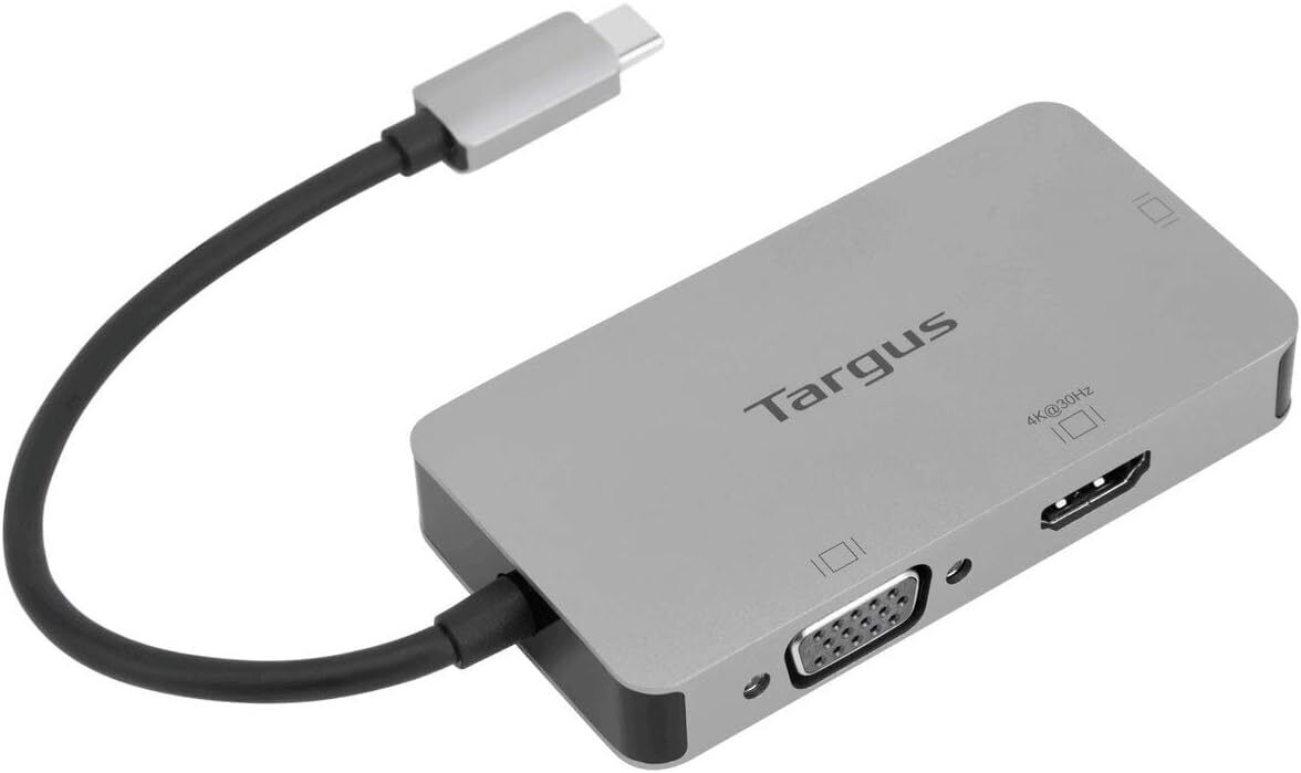 Targus USB-C Single Video Adapter with 4K HDMI/DVI/VGA, Gray Silver 