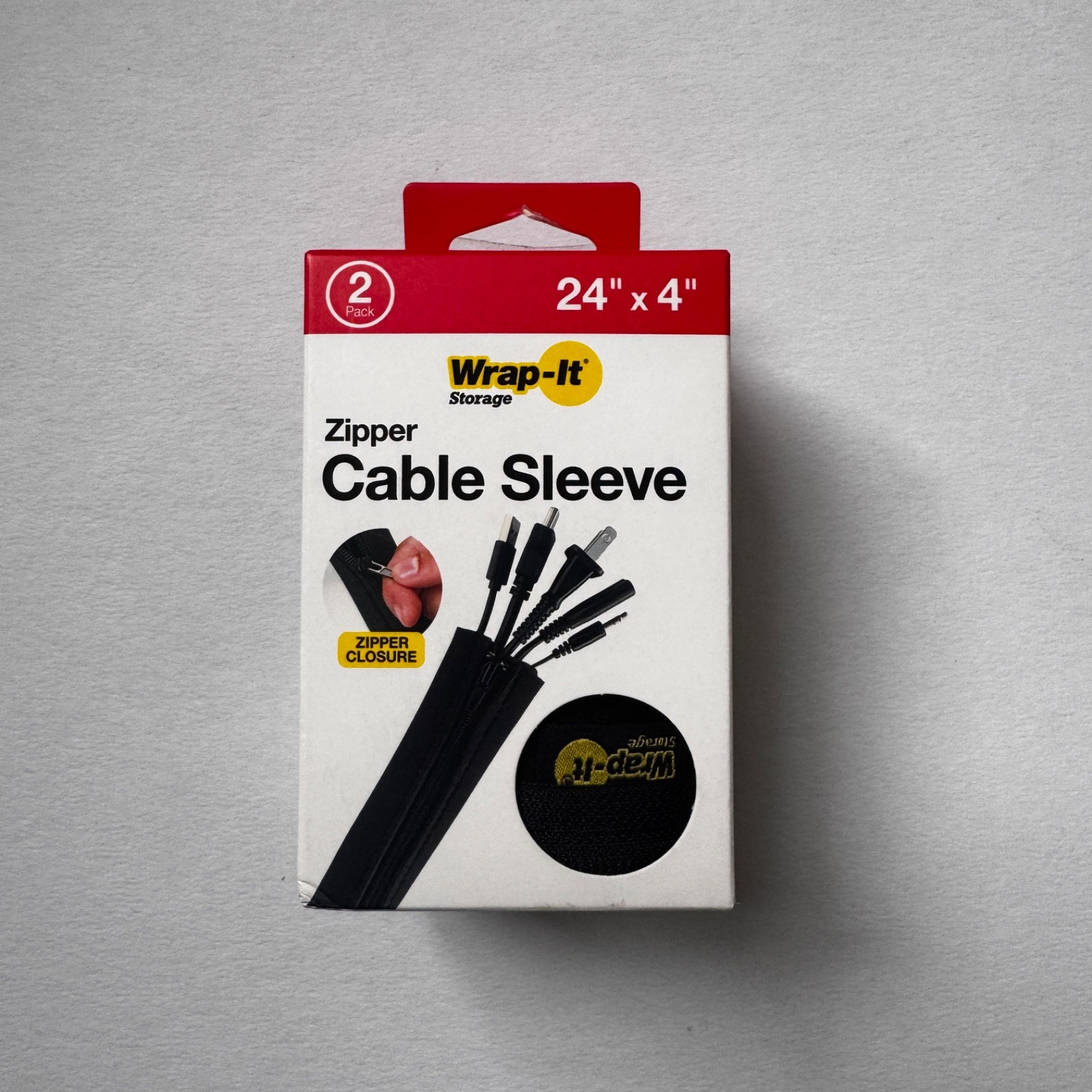 Wrap-It Storage - Zipper Cable Sleeve - Black,  2 pack, NEW in box, 24" x 4"