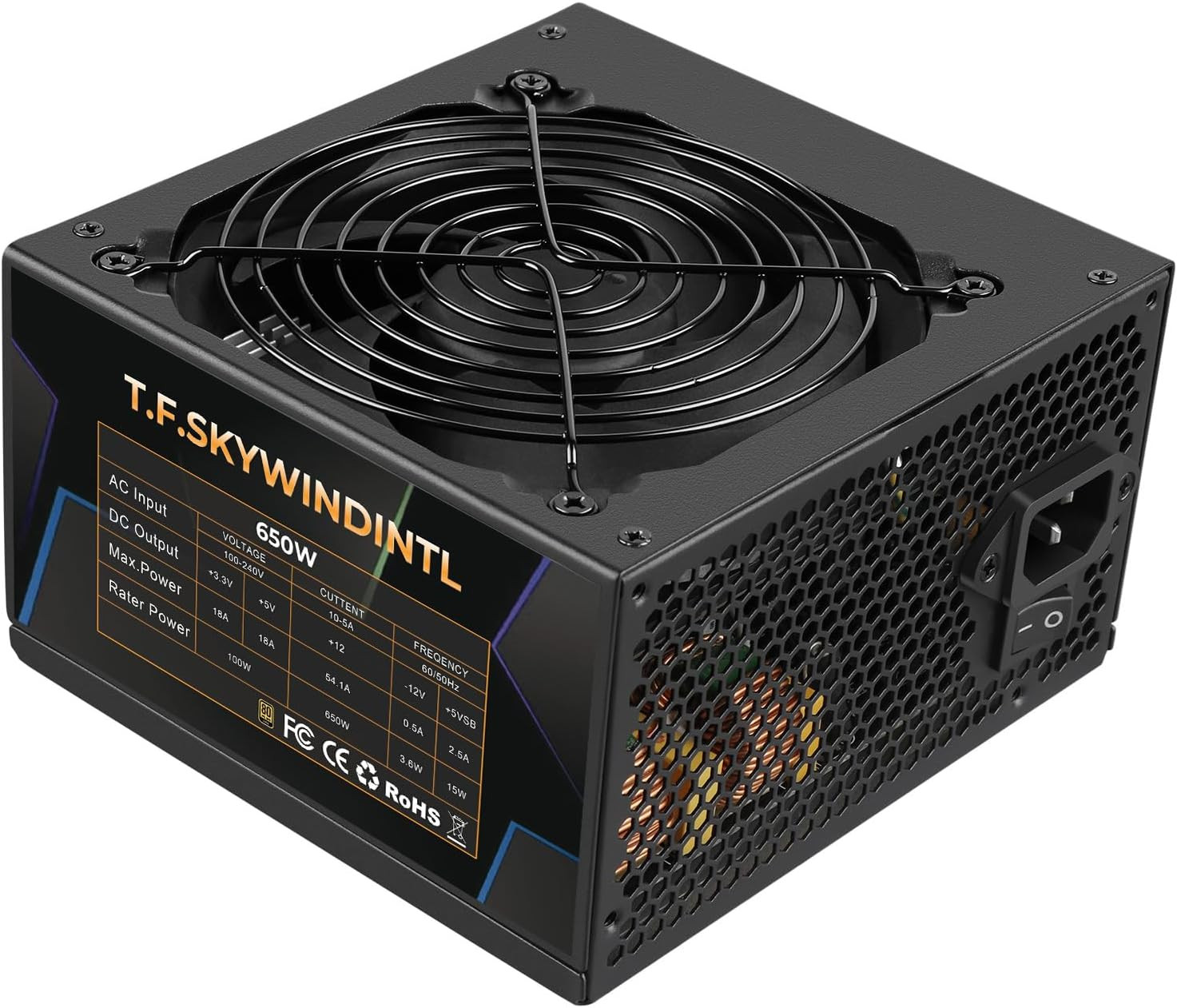 650W Power Supply 80 plus Gold PSU Standard ATX Form Factor Non Modular Full Vol