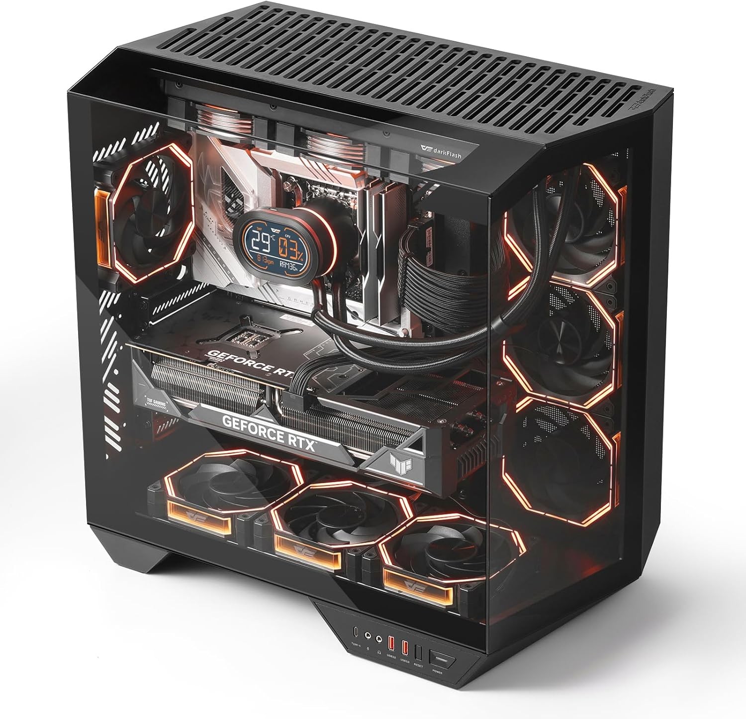 darkFlash DY470 PC Case ATX Dual Chamber Panoramic Glass 4 Fans