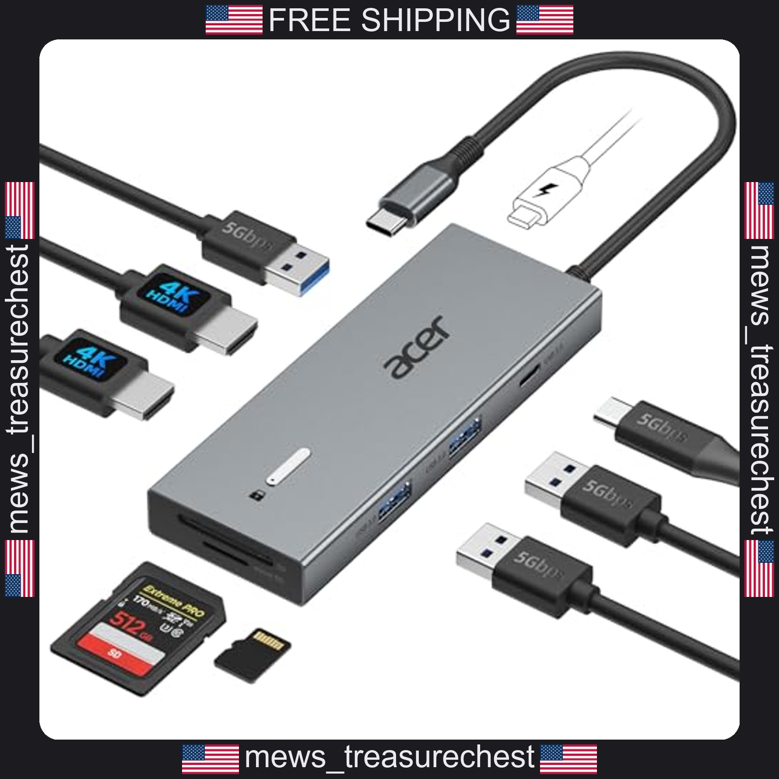 USB-C Docking Station with Dual 4K HDMI, 9-in-1 Laptop Dock, 100W Power